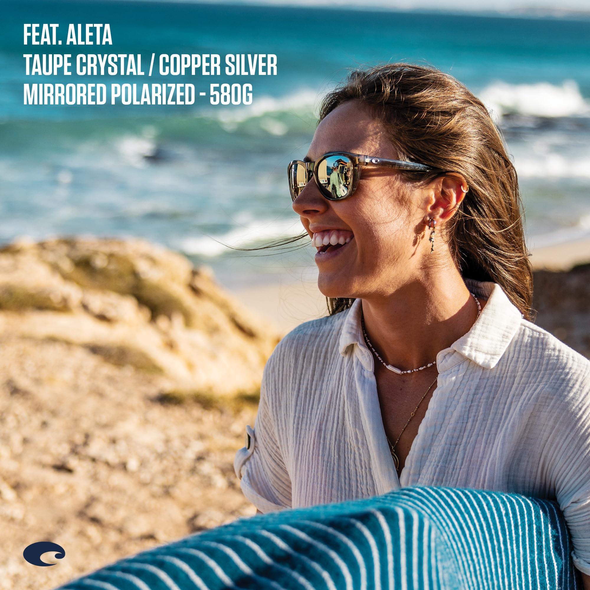 Costa Del Mar Costa Del Mar Womens Aleta Round Sunglasses, Taupe Crystal/Copper Silver Mirrored Polarized 580P, 54 mm