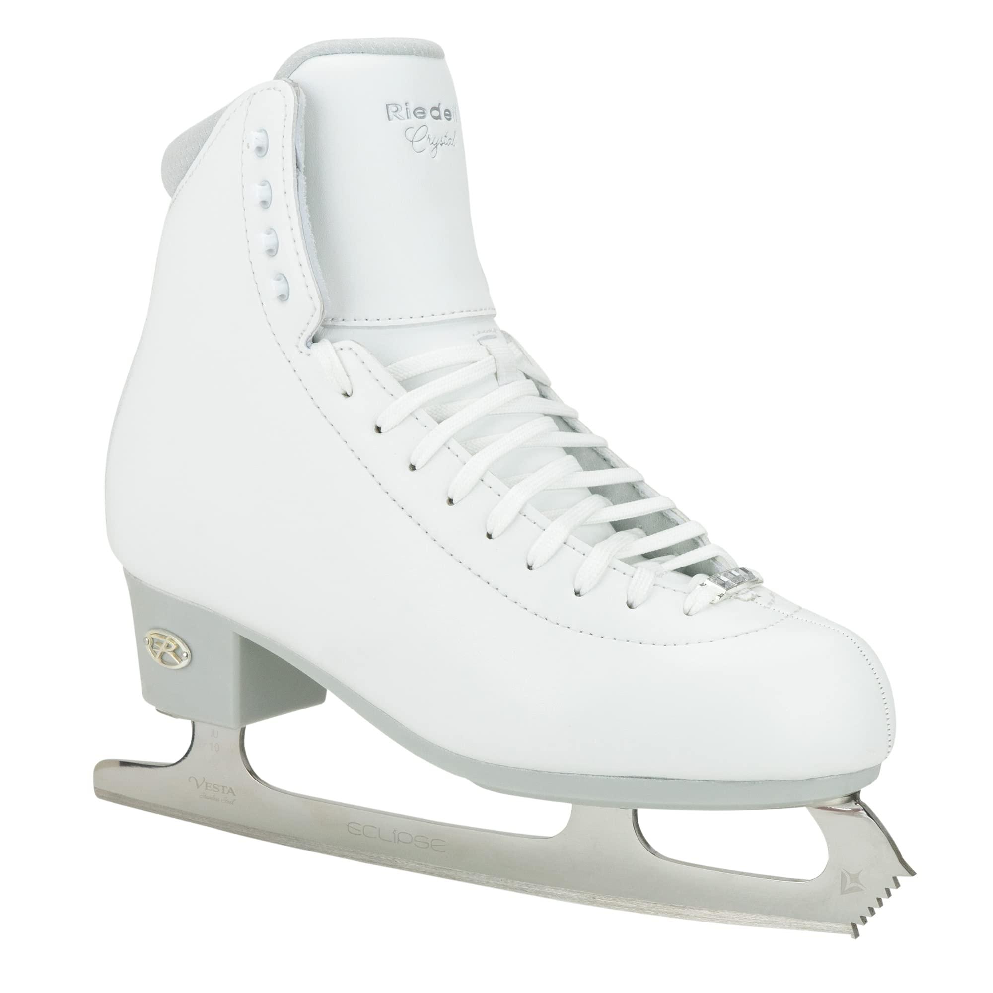 Riedell Riedell Crystal Ice Skates - Youth Competitive Figure Ice Skates with Stainless Steel Eclipse Vesta Blade | White | Size 3 JR D Width
