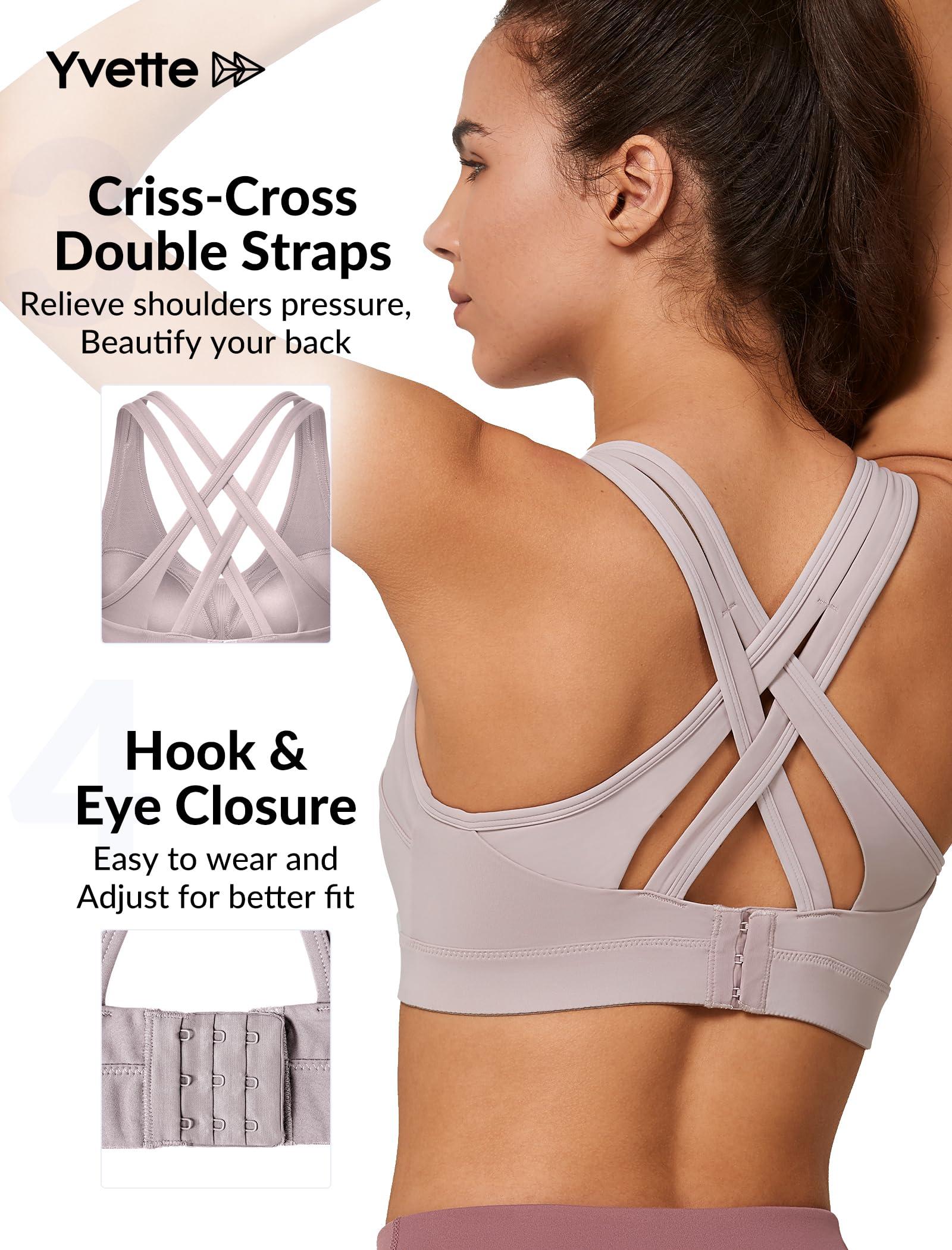 Yvette Yvette Women High Impact Sports Bras Criss Cross Back Sexy Running Bra for Plus Size, Pastel Pink, 4XL(DF)