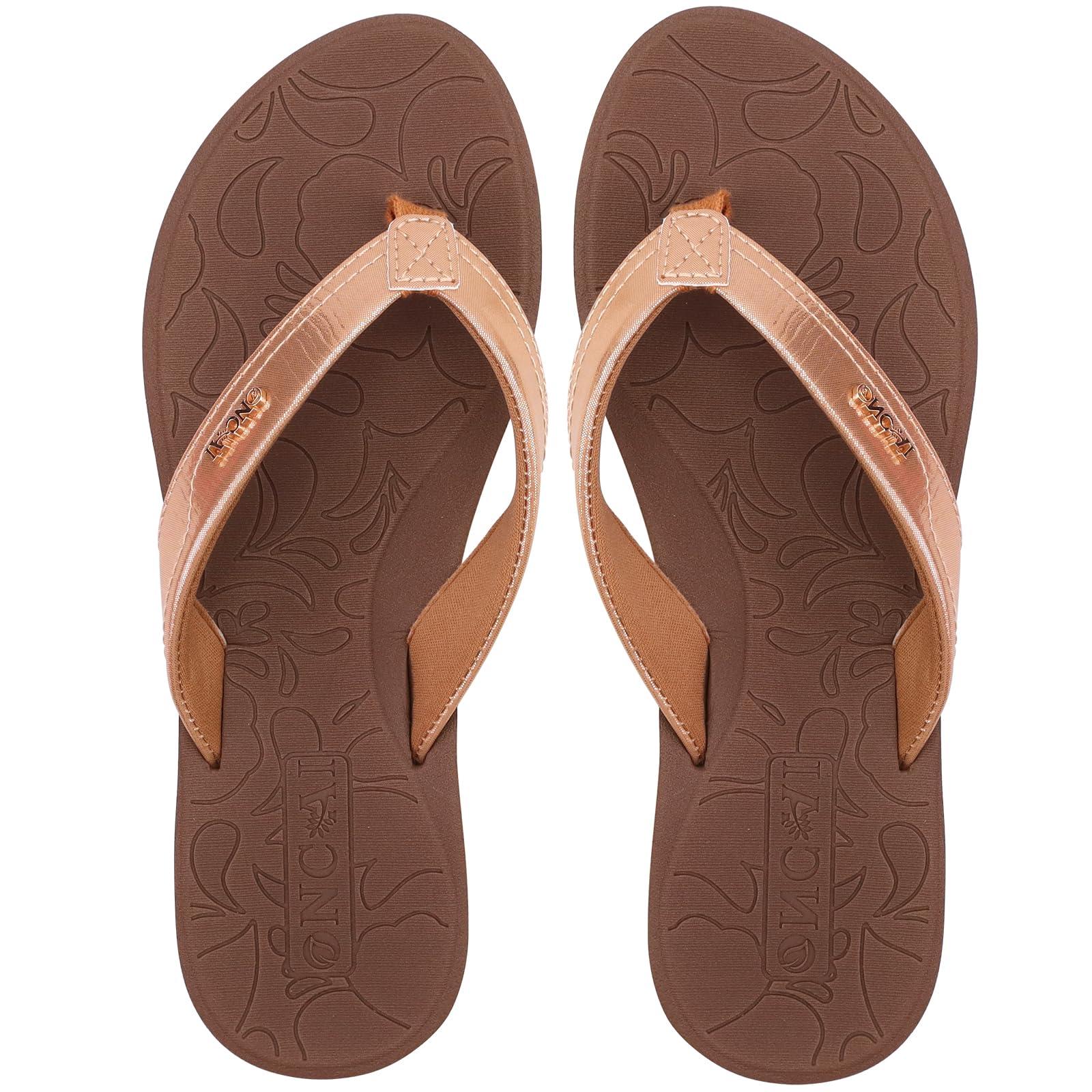 ONCAI ONCAI Women's Flip Flops Comfortable Summer Beach Thong Sandals for Women 2025 with Cushion Walking Arch Support Yoga Mat Indoor Outdoor Soles Brown Size 8