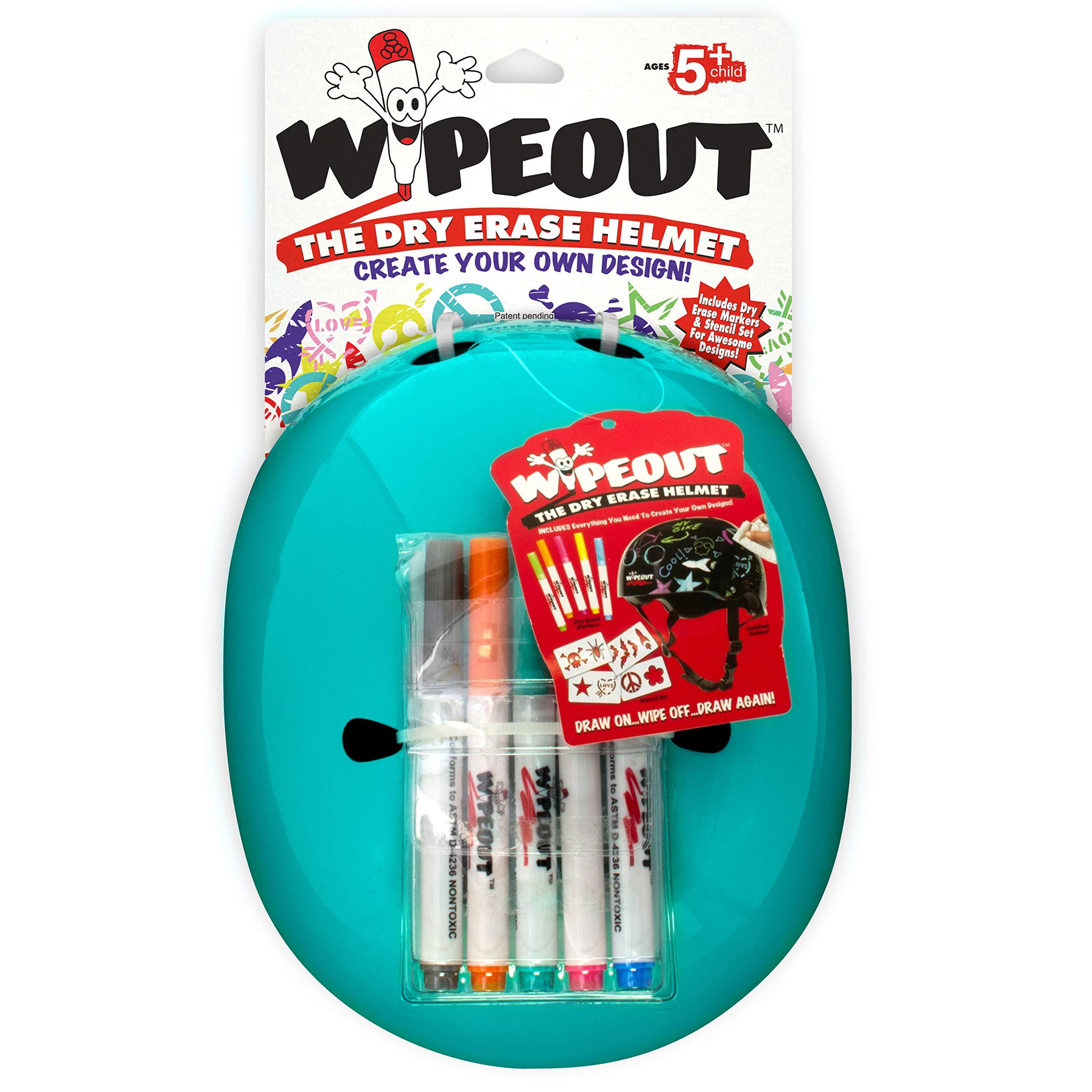 Wipeout Wipeout Dry Erase Kids Helmet for Bike, Skate, and Scooter, Teal Blue Youth 5+