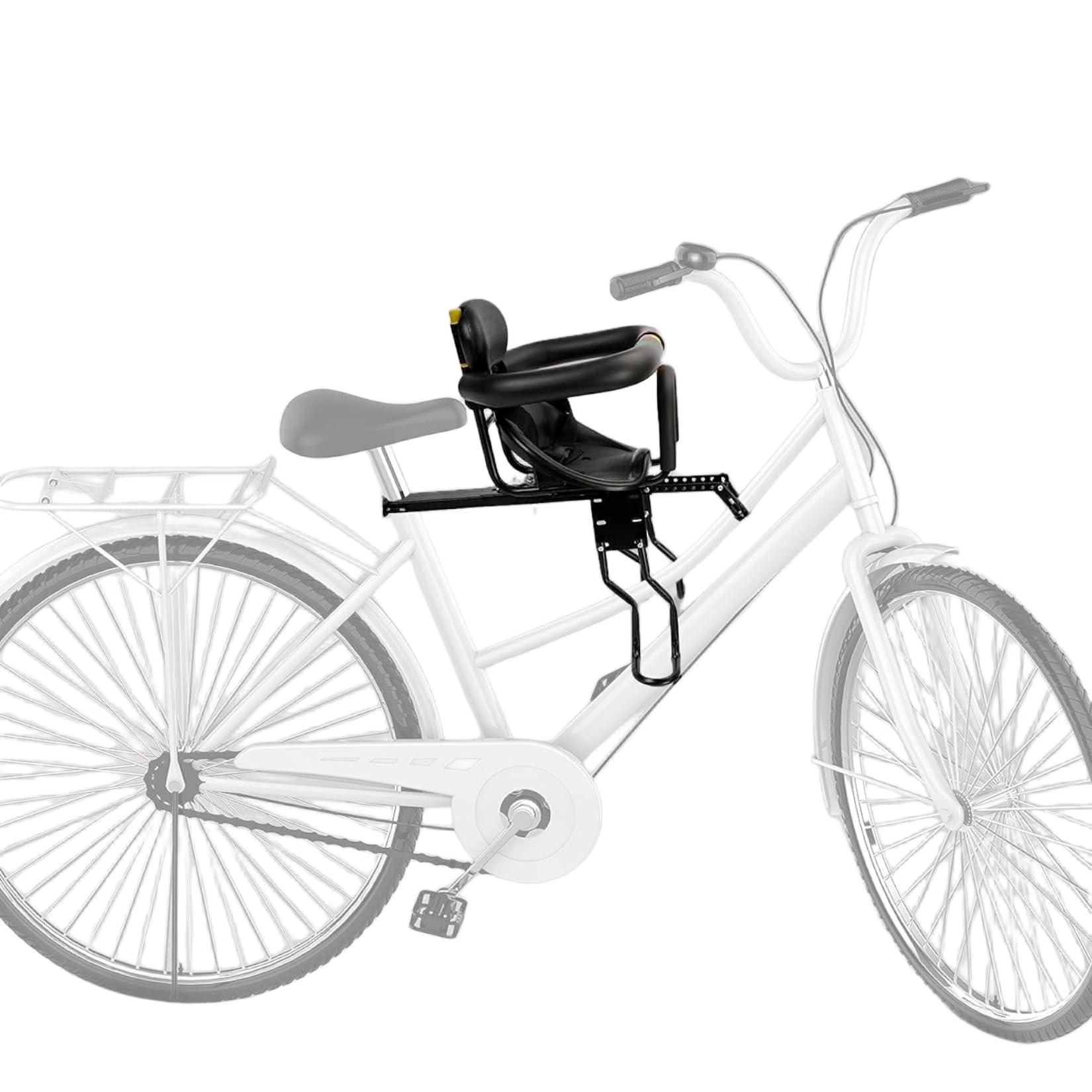 Felixstory Bike Child Seat, Bike Kids Seat with Cushion Backrest Armrest and Fence Guadrail, Electric Bike Child Seat for 2-6 Years Old, High Seat Cushion Backrest Mountain more Safety (Front bar seat)