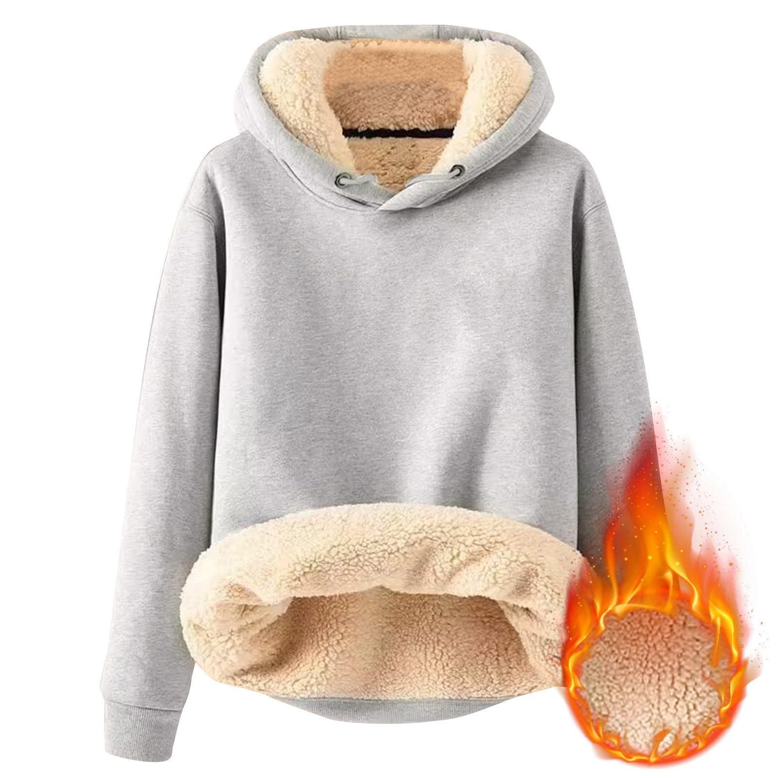 SXMURP Carhart Sherpa Mens Pullover Hoodie Fleece Lined Jacket Men Blank Hoodies For Men Men'S Casual Fleece Sherpa Lined Hoodie Winter Warm Pullover Hooded Sweatshirt Light Gray Medium