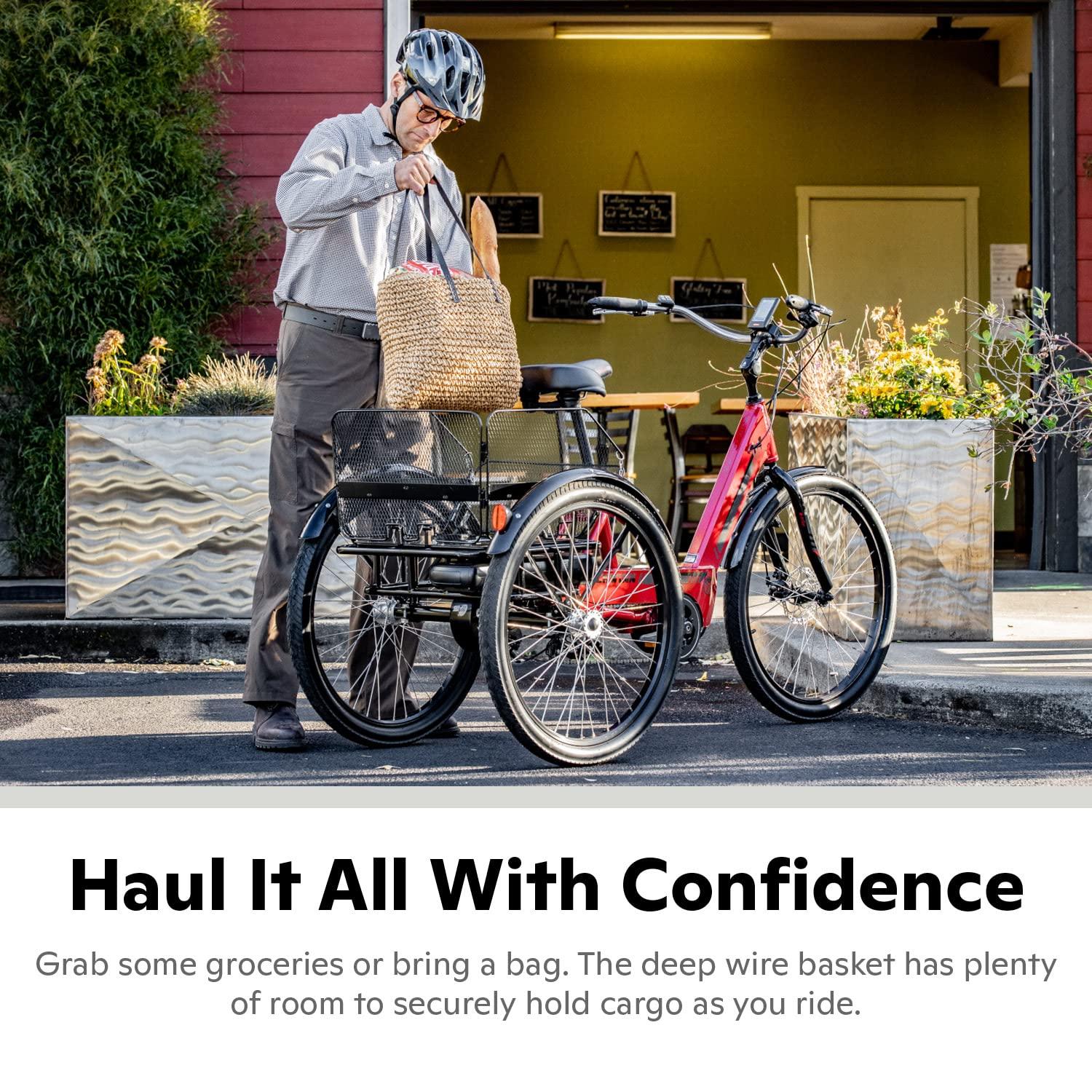 Schwinn Schwinn Meridian Adult Tricycle, 24 Inch Bike for Women and Men, Single-Speed Adult Trike, Low Step-Through Frame, Springer Cruiser Seat, Upright Riding Position, Bike with Basket, Tricycle for Adults