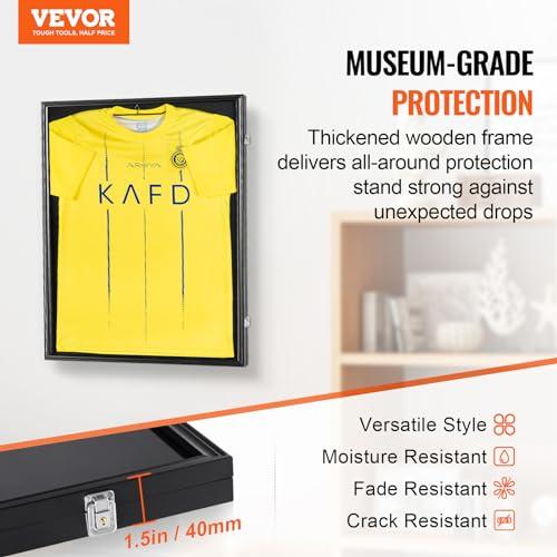VEVOR VEVOR Jersey Display Frame Case, 24 x 32 x 1.5 in, Large Lockable Sport Jersey Shadow Box with 98% UV Protection PC Glass and Hangers, for Baseball Basketball Football Hockey Shirt and Uniform, Black