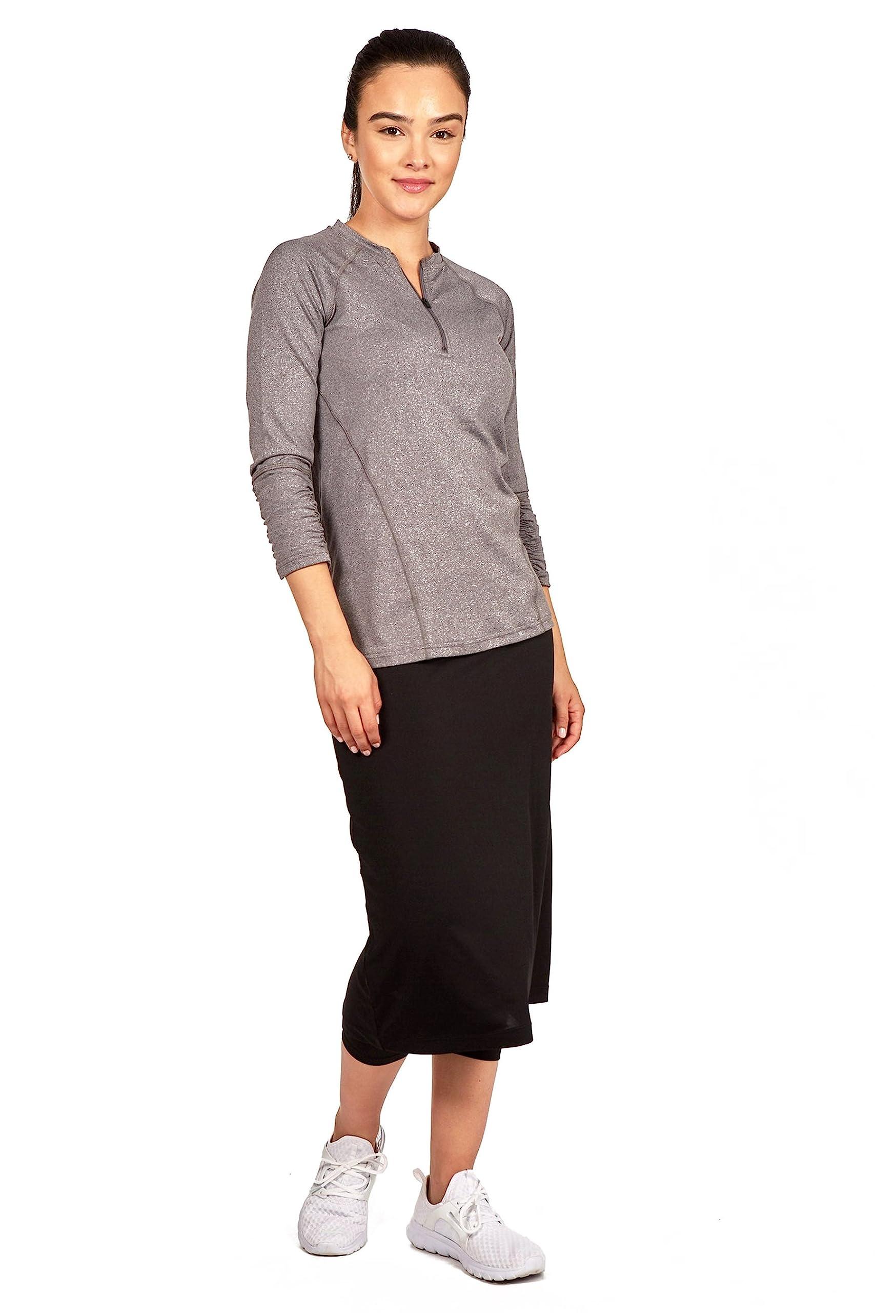 Snoga Athletics Snoga Womens Modest Midi Athletic Pencil Skirt w Leggings| Chlorine & Waterwear Friendly Kosher Pencil Skirted Capri Legging Black