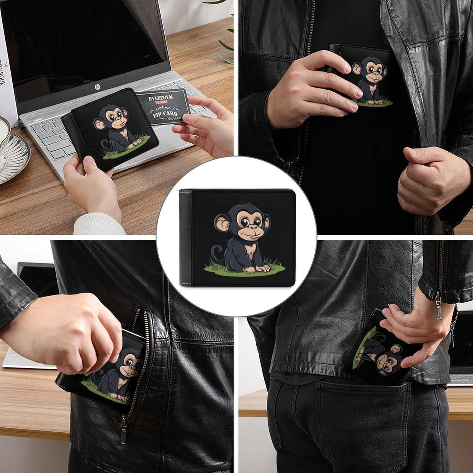 MHXYZHW Cute Monkey Men's Wallet Bifold with RFID Blocking Slim Wallet with Card Slots Gift for Women