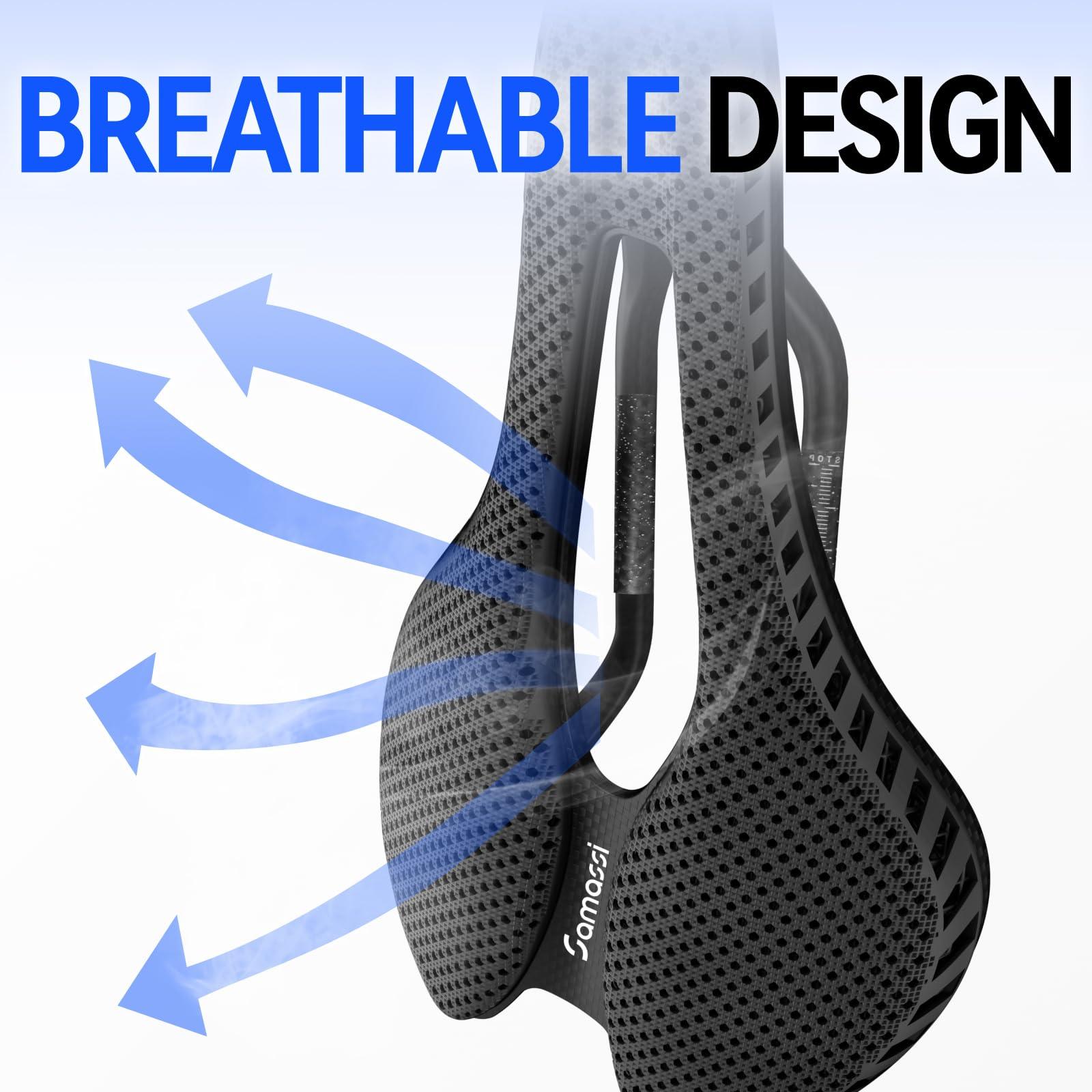 Samassi Samassi Bike Seat, 3D Printed Bike Saddle | Comfortable Bike Seat Cushion for Men and Women| Lightweight Carbon Fiber Bicycle Seat, Shock Absorbing and Breathable | Ideal for Road and Mountain Bikes