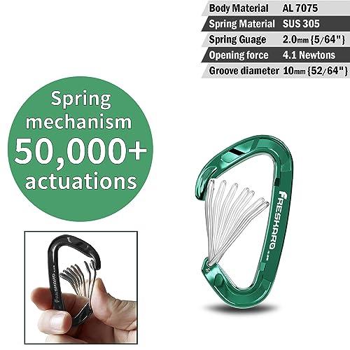 FresKaro FresKaro Wire gate Carabiner Clips, 15kN WireGate Caribeener Heavy Duty, Caribeaner Spring Snap Hooks, D ring, Strong, Lightweight, 4Pack for Keychain, Key, Gym, Outdoor Camping, Medium Size, Green