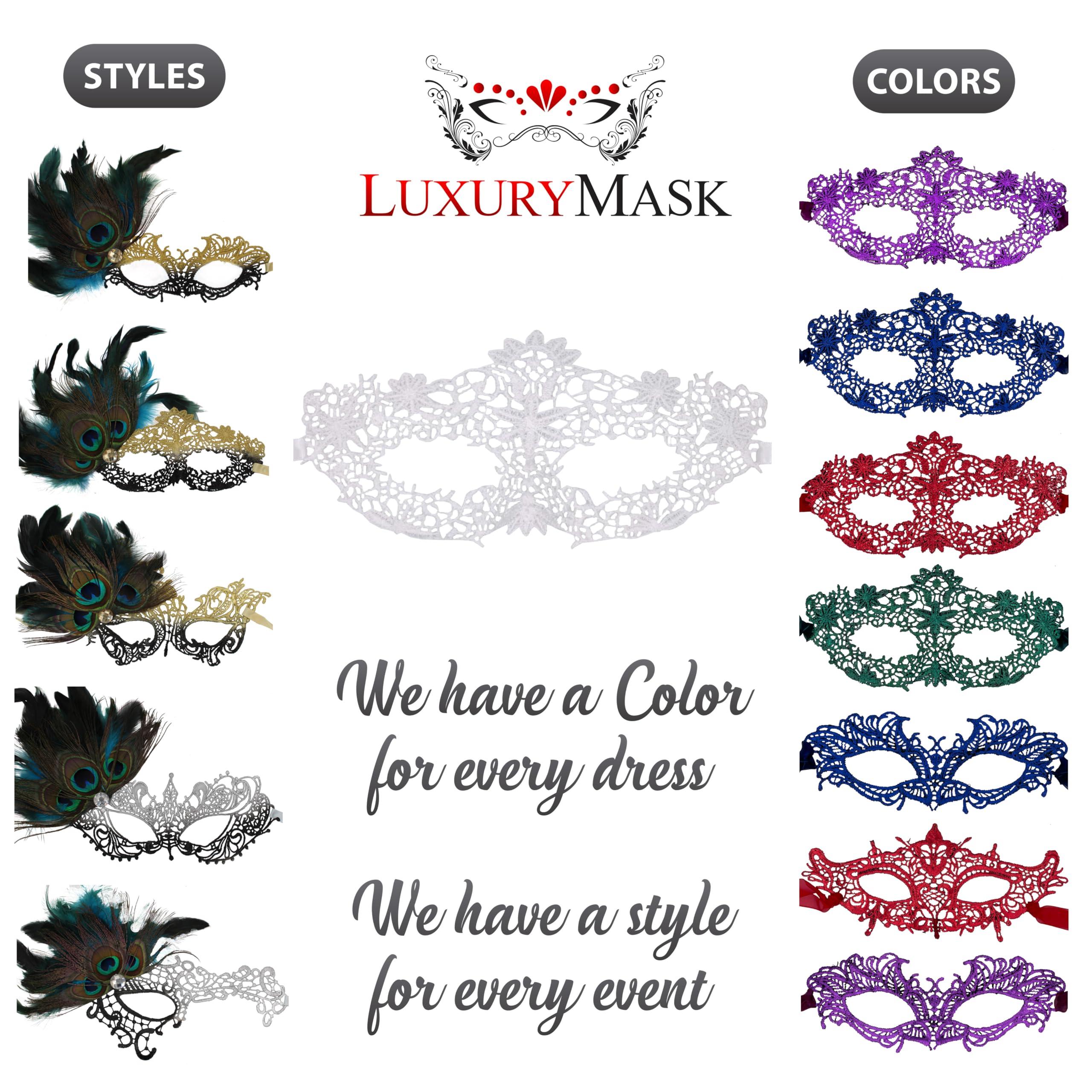 Luxury Mask White Masquerade Mask for Women - Lace Masquerade Masks for Masquerade Party, Proms, Photo Shoot, Venetian Party, Mardi Gras, Halloween & Cosplay Flower