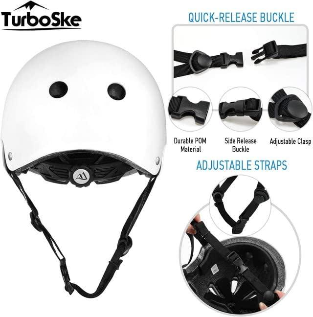 TurboSke TurboSke Skateboard Helmet, BMX Helmet, Multi-Sport Helmet, Bike Helmet for Youth, Men, Women (White, L/XL)
