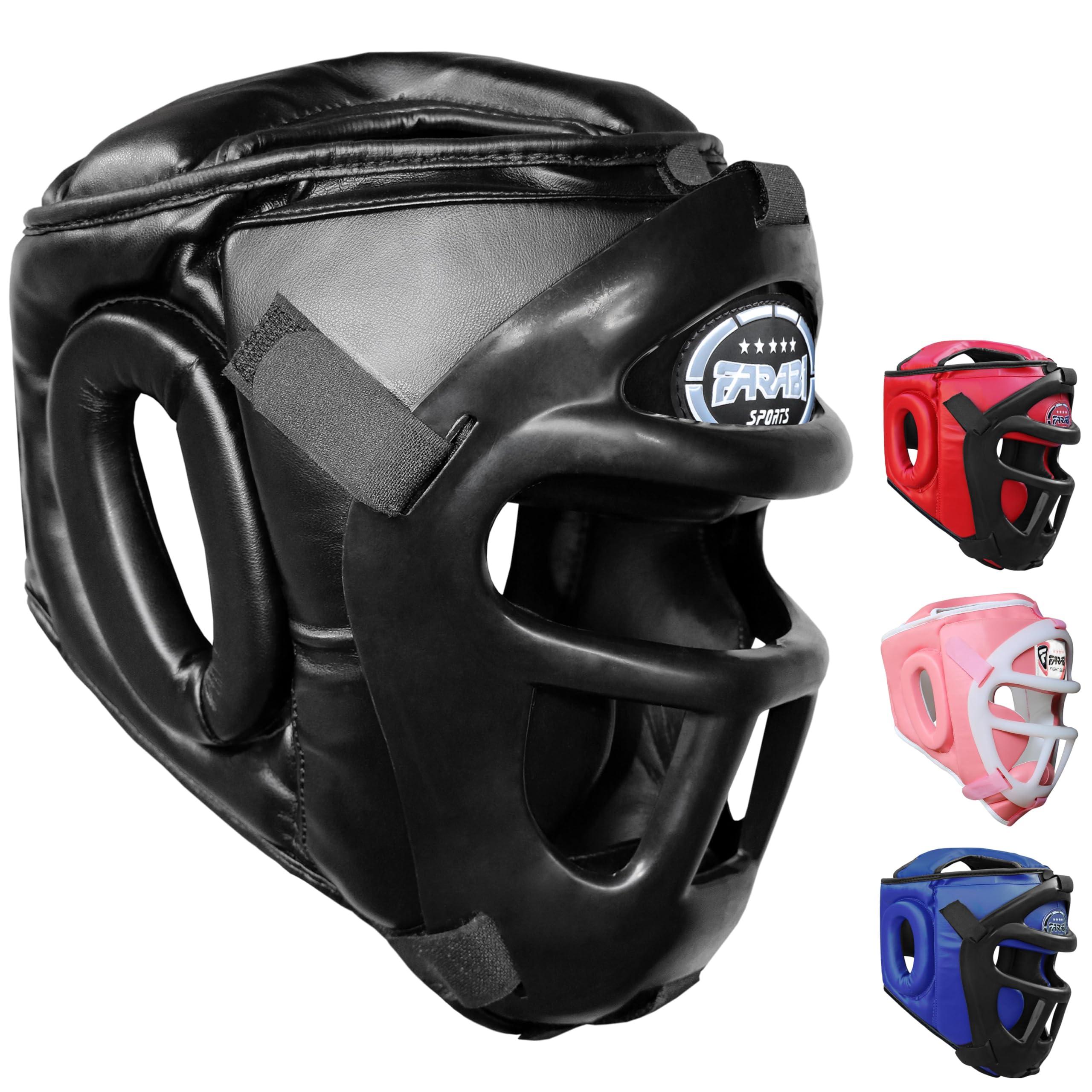 Farabi Sports Farabi Sports Boxing Headgear Grill Head Guard MMA Training Kickboxing Sparring Gear Removable Front Bar Gril (Black, X-Large)