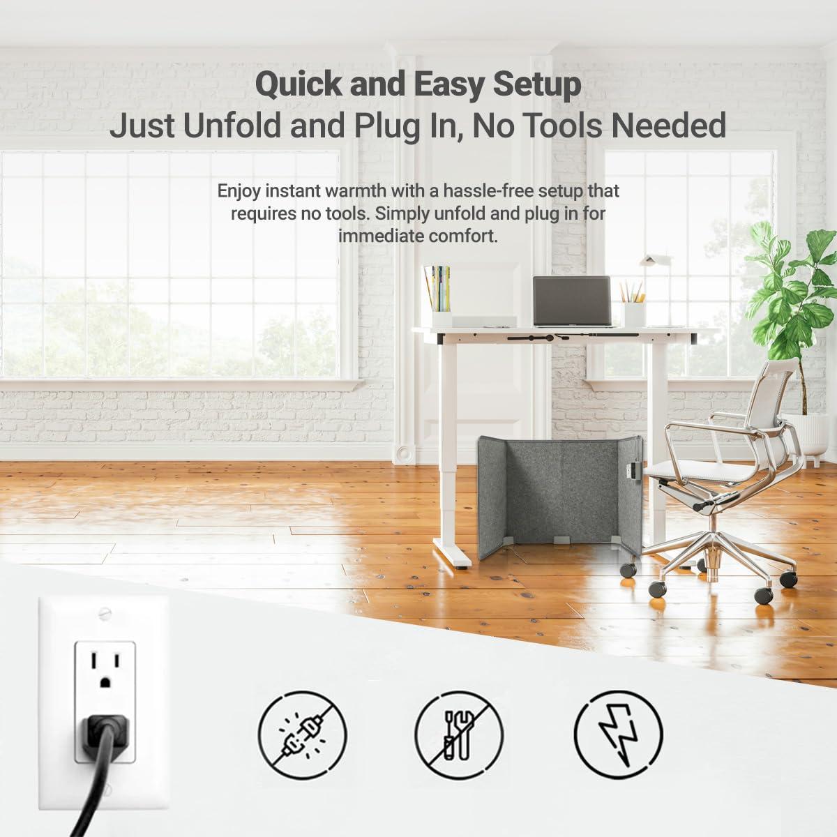 WHISPERHEAT WHISPERHEAT Under Desk Warmer - Silent and Energy Efficient - Personal Under Desk Heater for Legs and Feet - for Office and Home - with Thermostat and Timer