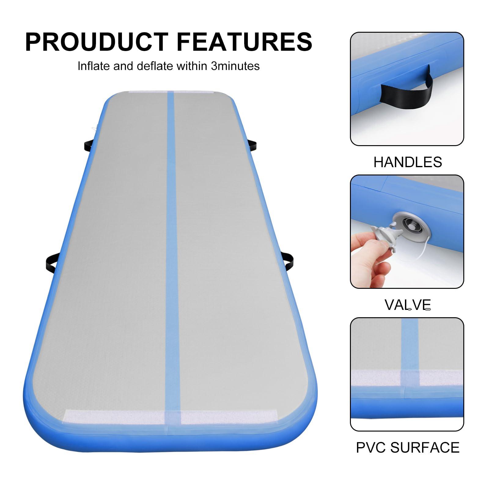 EDOSTORY EDOSTORY Inflatable Air Gymnastics Mat 10ft/13ft/16ft/20ft Training Mats 4 inches thick Gymnastics Tracks for Home/Training/Cheerleading/Yoga/Water Sports with 600W Electric Pump Blue 6ft