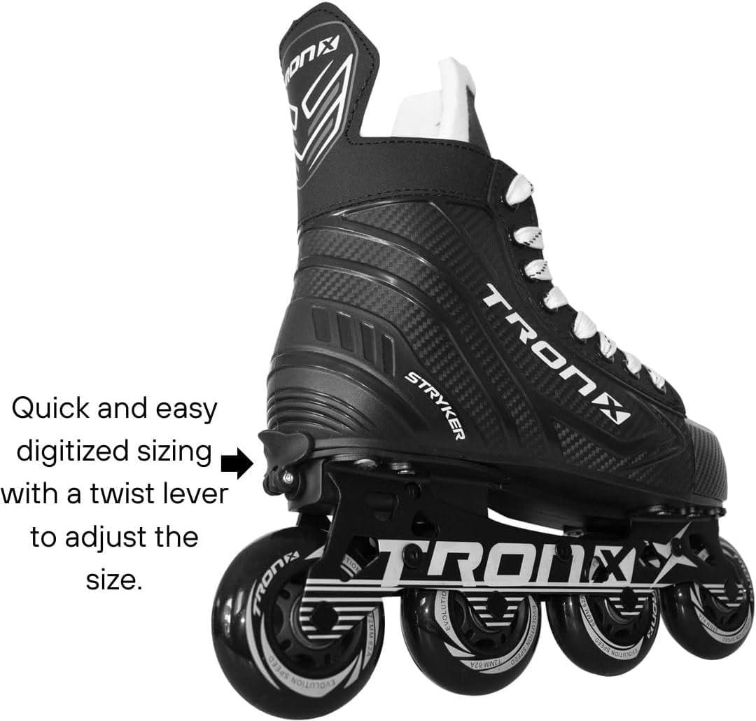 TronX TronX Stryker Adjustable Senior Intermediate Junior Youth Roller Inline Hockey Skates, 2024 New Model (YTH Skate 11-1 (Shoe Size 13-3))