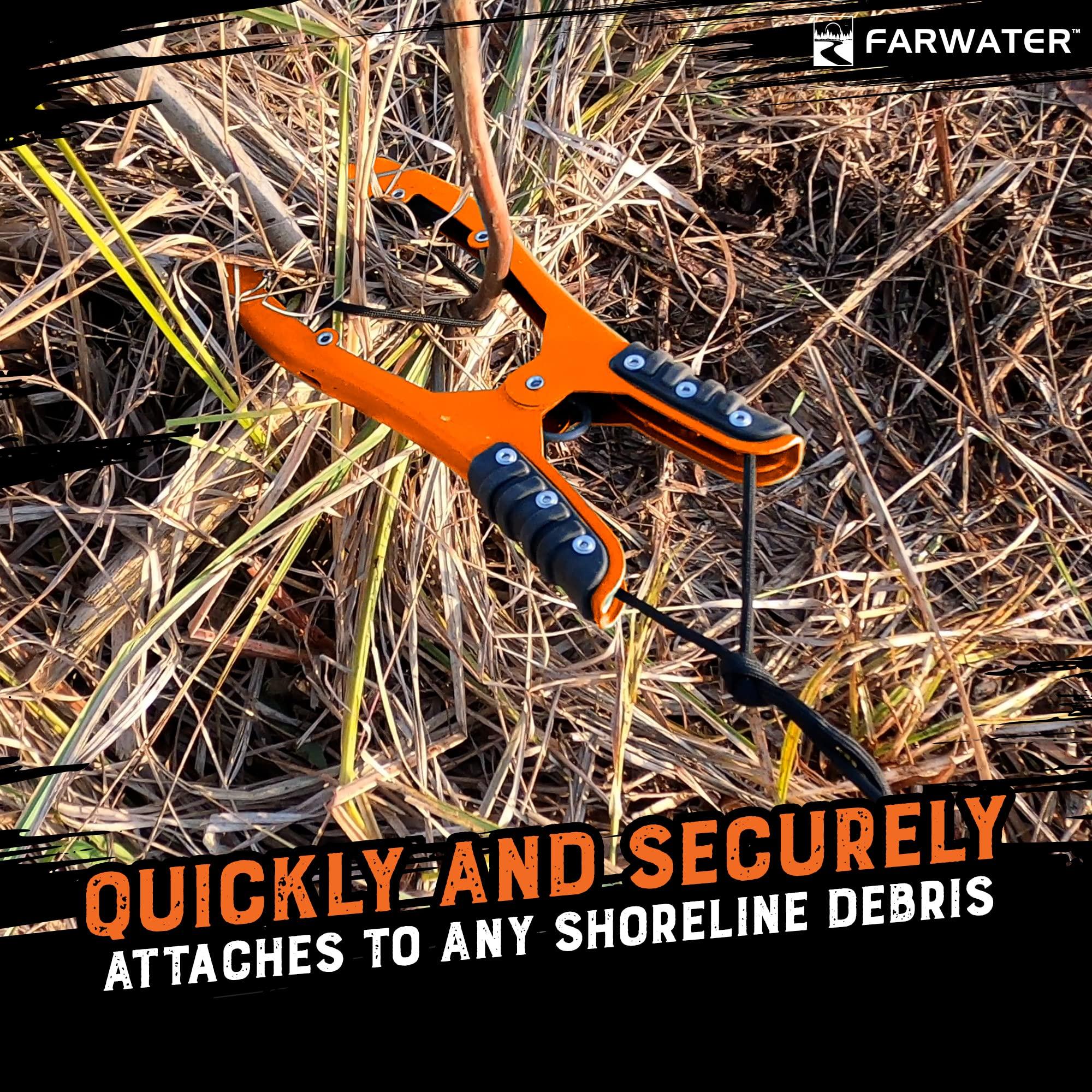 FARWATER FARWATER Canoe Anchor Grip - Boat, Float Tube & Kayak Fishing Accessories, Kayaking Equipment - Brush Clamp Anchor with Teeth - Gripper with 15ft Paracord - Rubber Grips - Coated Steel - Matte Orange
