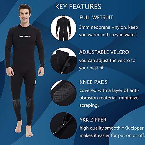 Lemorecn Lemorecn Mens Wetsuits Jumpsuit Neoprene 3/2mm Full Body Diving Suit (3031black-3XL)