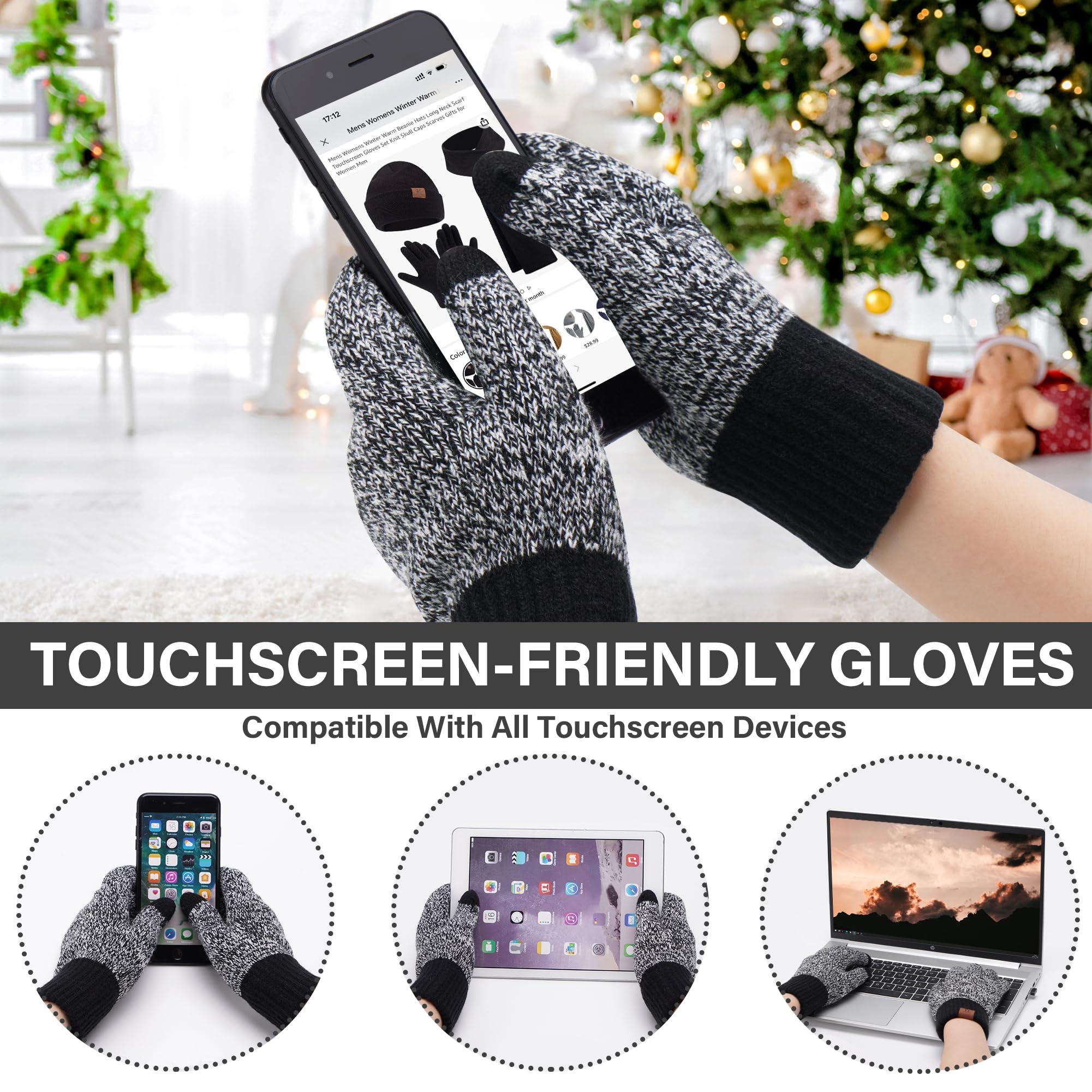 FZ FANTASTIC ZONE FZ FANTASTIC ZONE Mens Winter Knit Hat Beanie Long Neck Scarf Touchscreen Gloves Set Fleece Skull Caps Gifts for Men Women