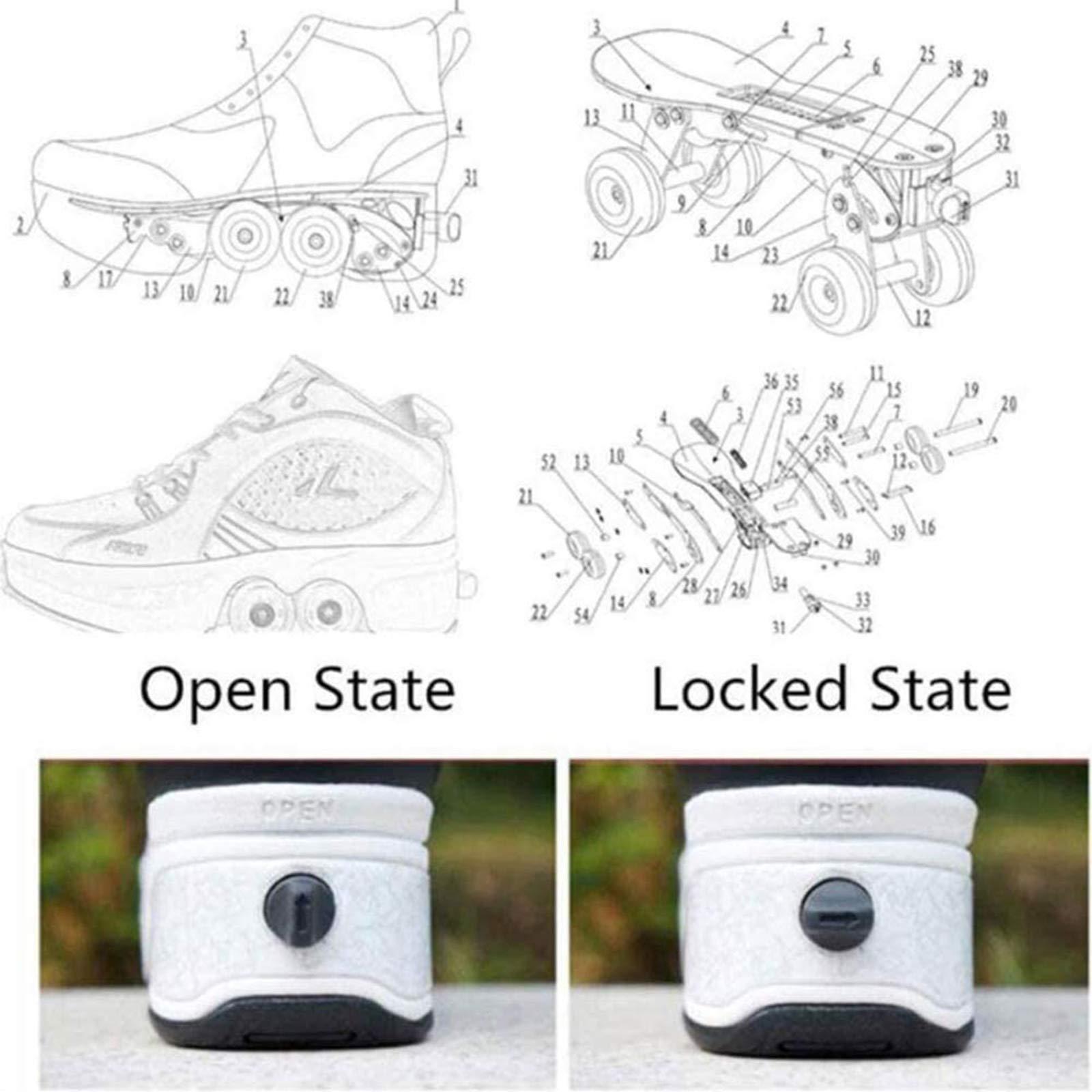 Wedsf Double-Row Deform Wheel Automatic Walking Shoes Invisible Deformation Roller Skate 2 in 1 Removable Pulley Skates Skating Parkour (Black high, US9)