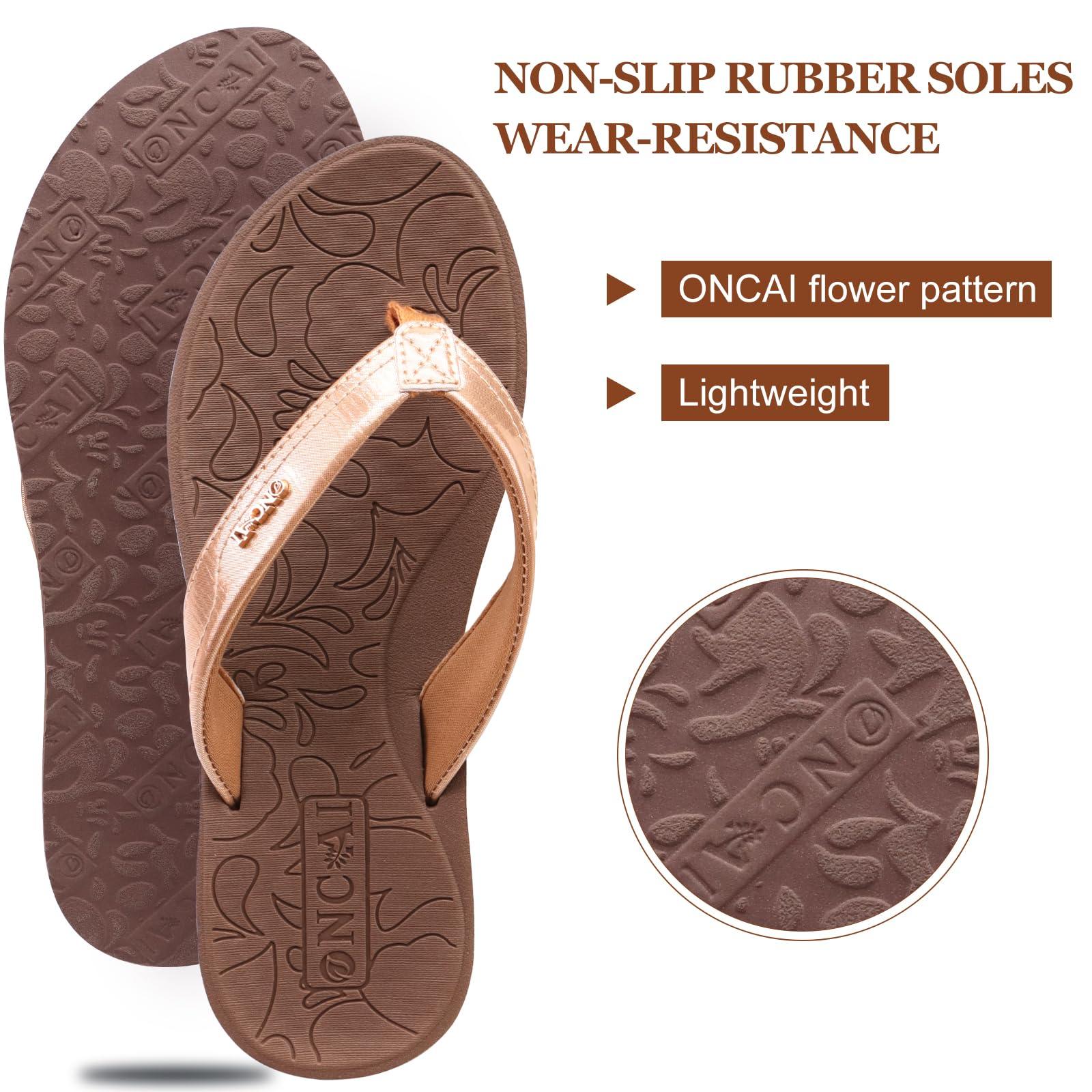 ONCAI ONCAI Women's Flip Flops Comfortable Summer Beach Thong Sandals for Women 2025 with Cushion Walking Arch Support Yoga Mat Indoor Outdoor Soles Brown Size 8