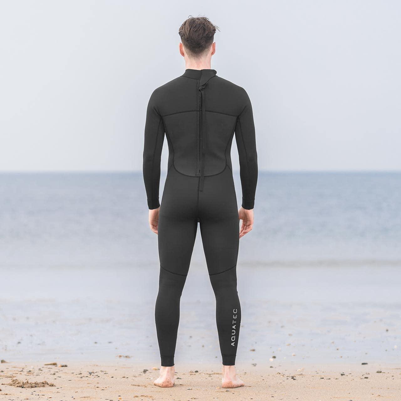 AQUATEC AquaTec Full Length Men\'s Wetsuits - 6 Size Options - 3X Thicknesses : 2mm, 3/2mm & 5/4mm - Swimming, Surfing, Diving Wetsuits for Men | Full Body Wetsuit (XS, 5/4mm Thickness)