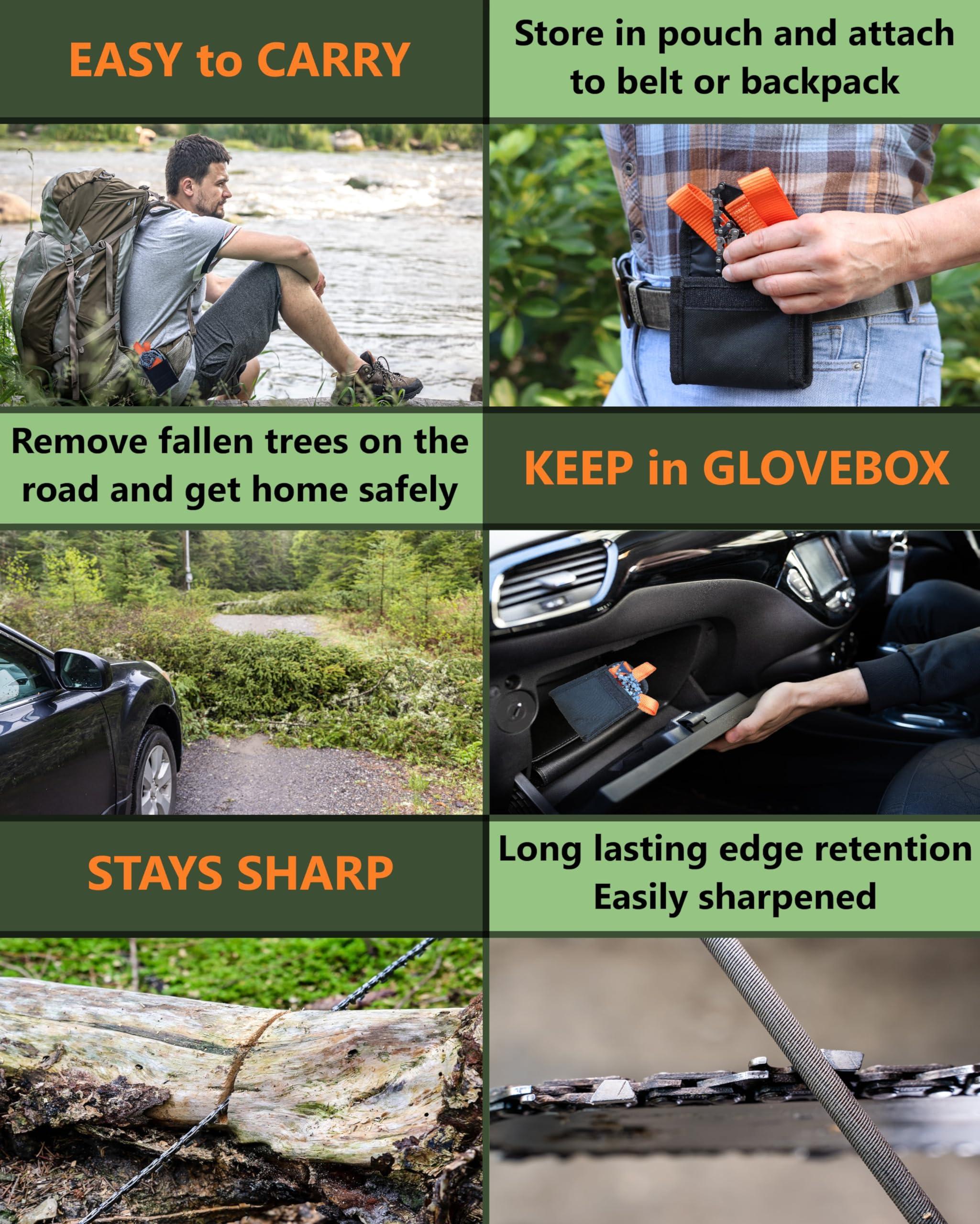 Roadfare Pocket Chainsaw - 36 Inch Manual Hand Chain Saw - Pocket Saw with 48 Bidirectional Teeth - Camping Saw Survival Saw For Fast Easy Cutting - Wire Saw - Rope Saw - Cable Saw - Backpacking Gear Camp Saw