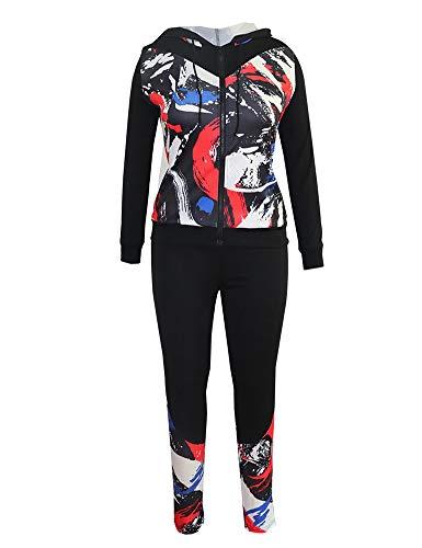 Bluewolfsea Bluewolfsea Womens Jogging Suits 2 Piece Set Color Block Zip Up Jacket Hoodie and Sweatpants Set jogger Sets Medium Red