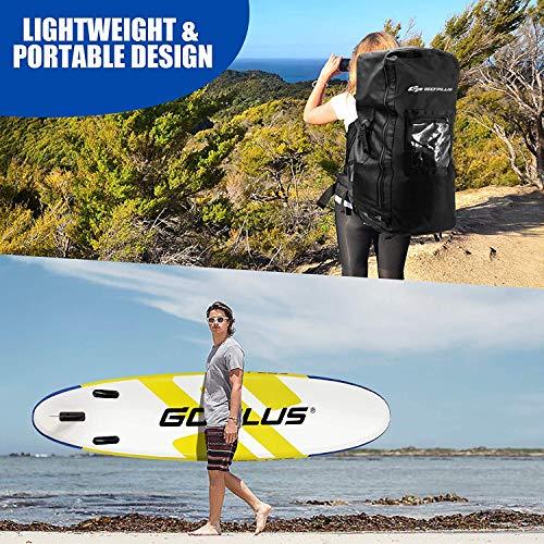Goplus Goplus Inflatable Stand Up Paddle Board, 11 x 30 x 6 SUP with Accessory Pack, Adjustable Paddle, Carry Bag, Bottom Fin, Hand Pump, Non-Slip Deck, Leash, Repair Kit (Yellow+Blue, 11FT)