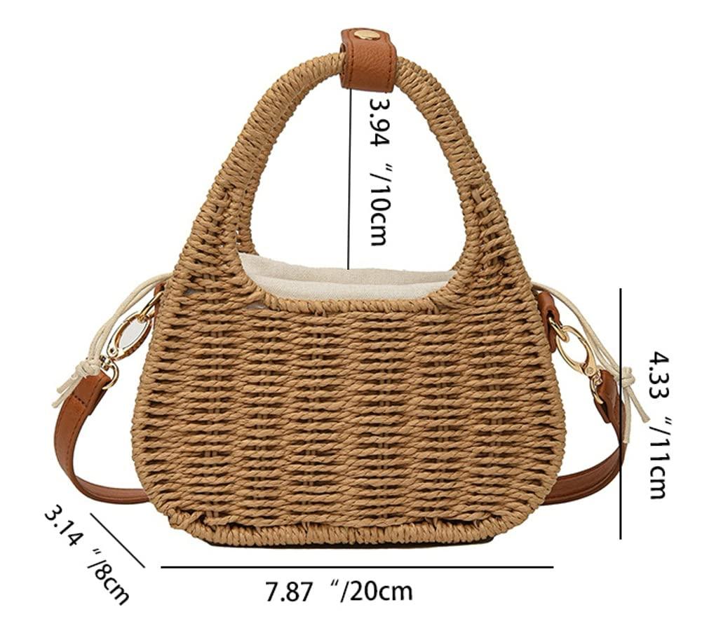CHINDREE CHINDREE Small Straw Purses for Women Woven Handbags Handmade Straw Crossbody Beach Bag Square Boho Clutch Bag(Khaki)