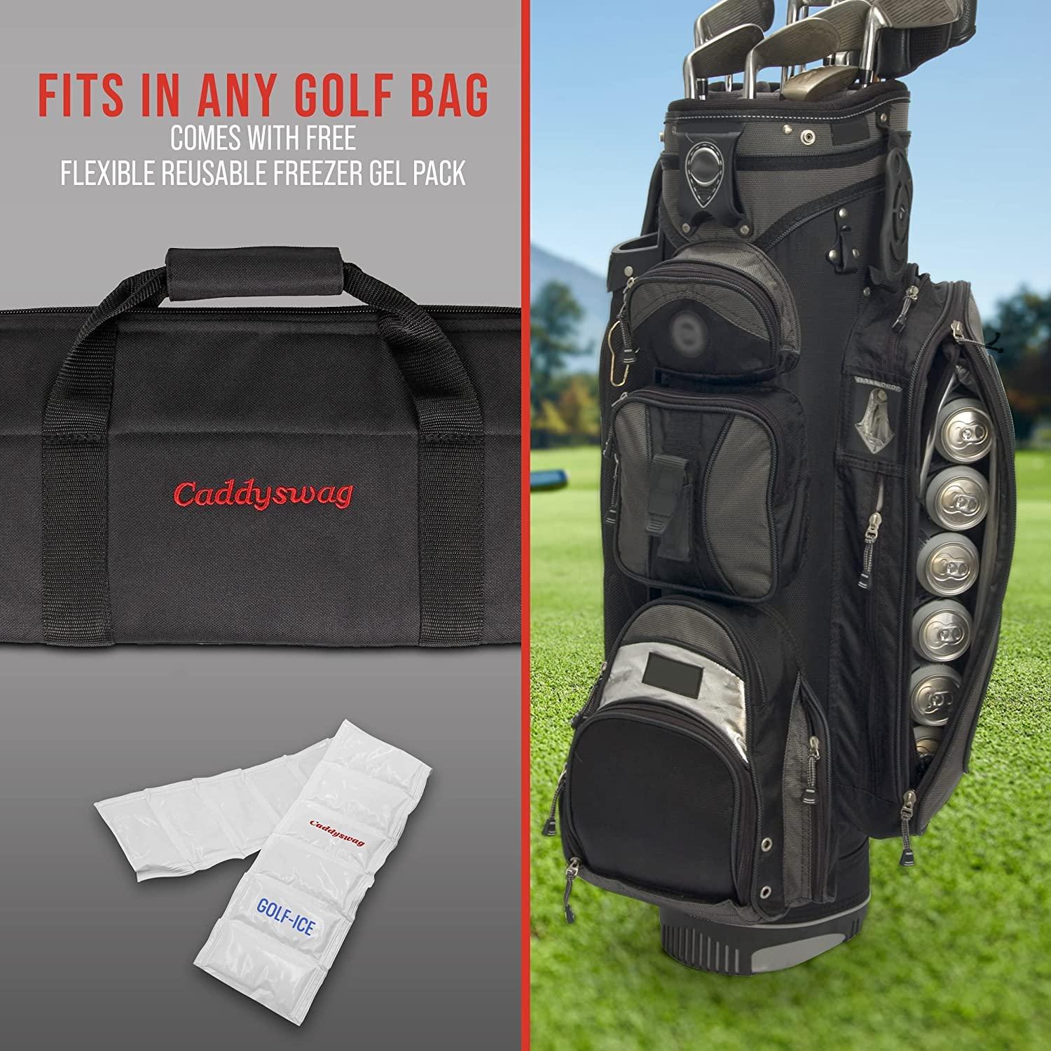 Caddyswag Caddy Swag Golf Bag Cooler Beer Sleeve 6 Can + Additional Golf-Ice Pack of 3 | Golf Cart Cooler for Drinks, Food, Fun Golf Gift for Men & Women