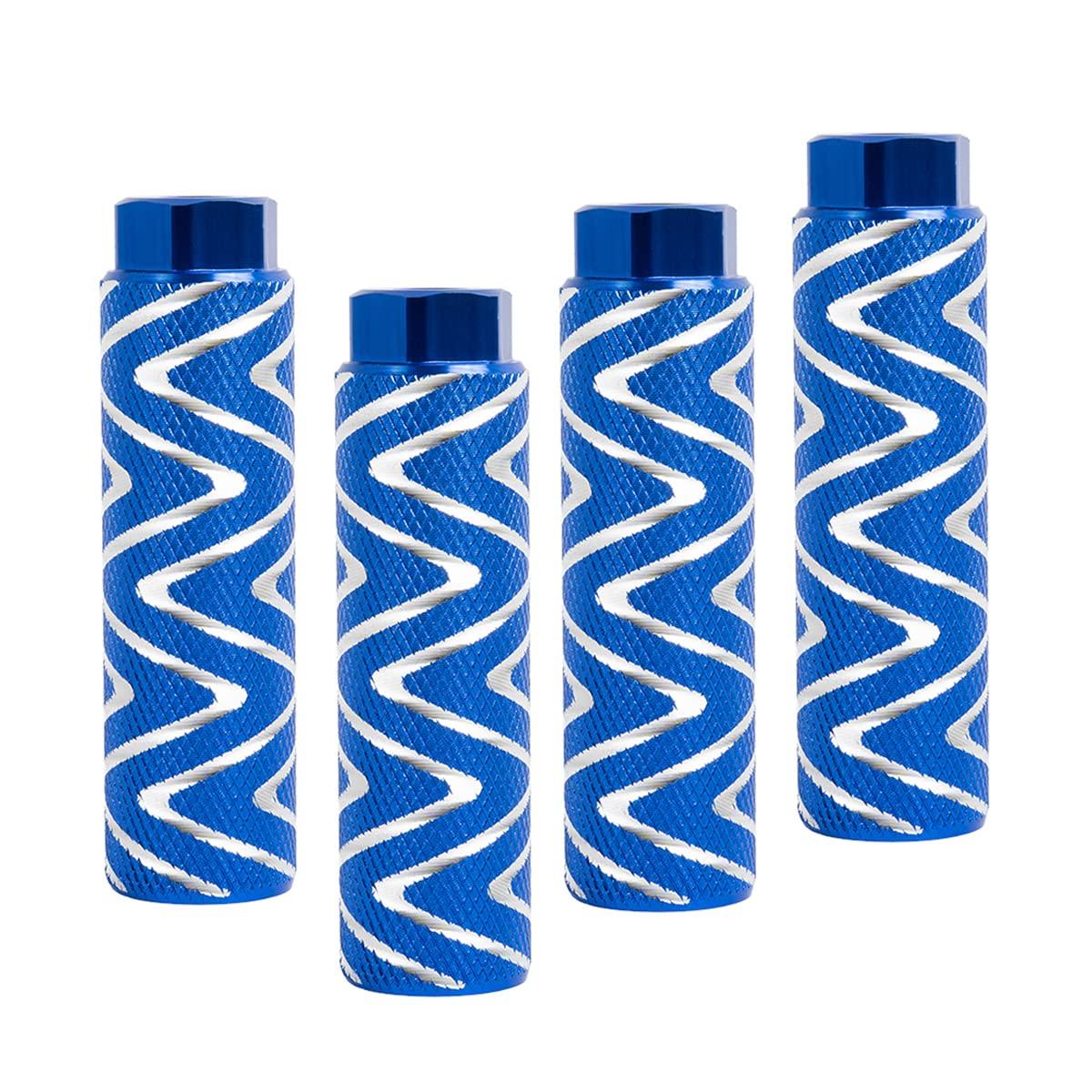 KINSPORY KINSPORY 4PC Bike Pegs for 3/8 inch Axles, Aluminum Alloy Anti-Skid BMX Bicycle Pegs for Mountain Bike Backseats Stands Cycling Rear Stunt Pegs (W' Blue)