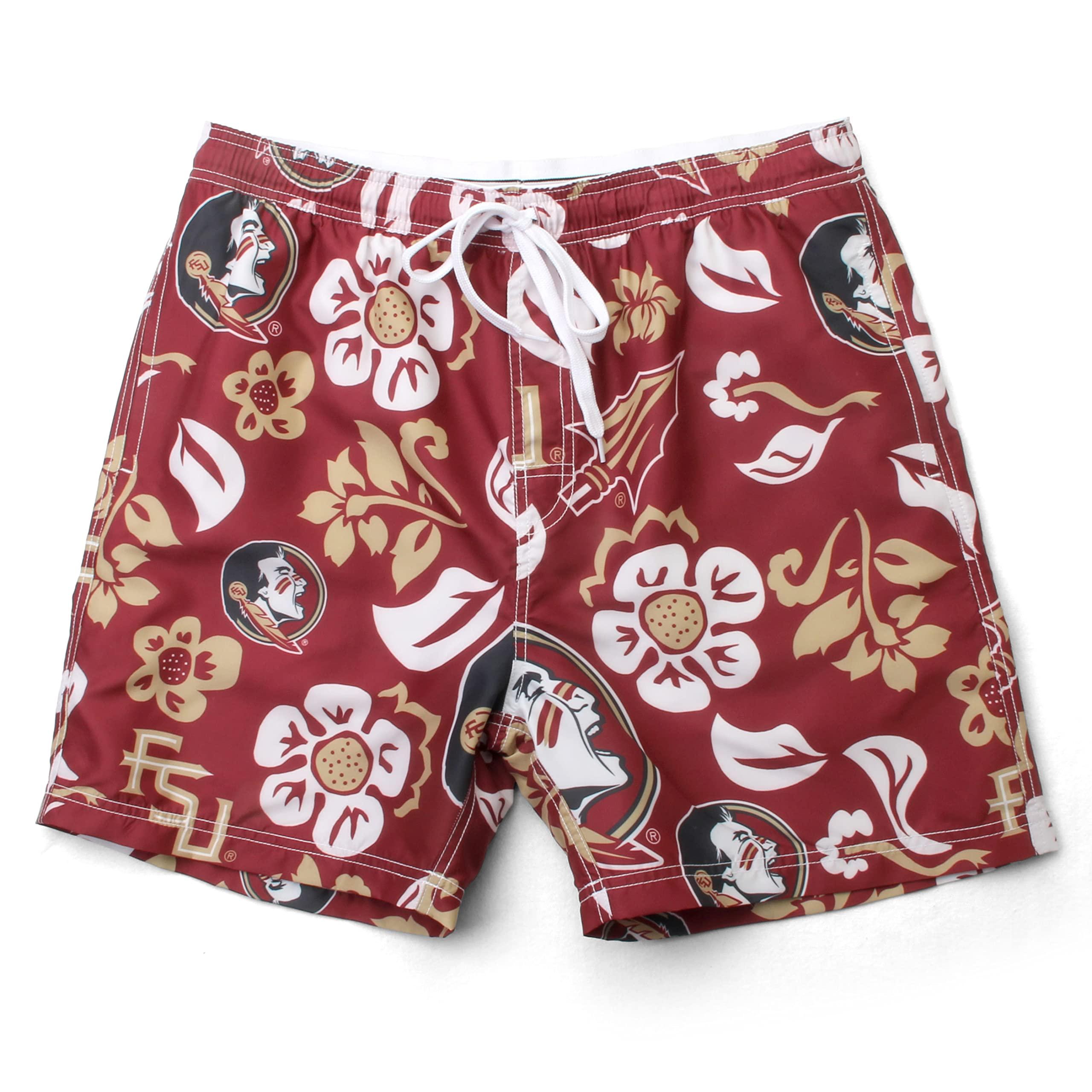 Wes and Willy Wes and Willy NCAA Mens Floral Swim Trunks, Florida State Seminoles, Wine, XXXL