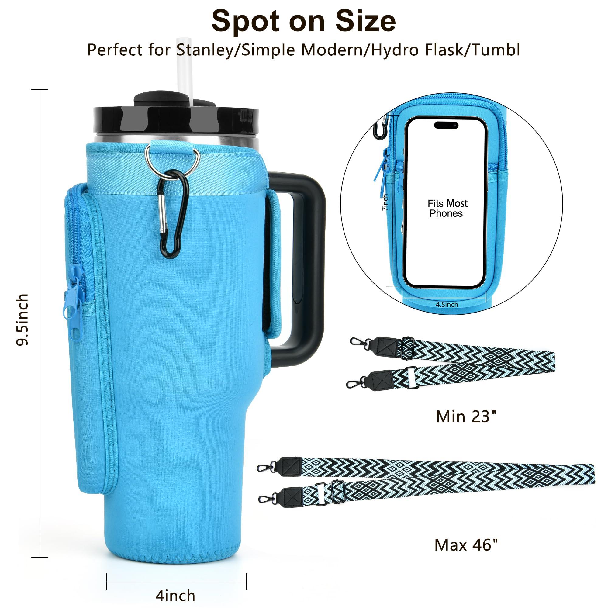 LOKASS LOKASS Water Bottle Holder with Strap for Stanley Cup 30 oz Tumbler with Handle, Personalized Initial Gift, Water Bottle Carrier Bag with Phone Pocket & Carabiner for Stanley Cup Accessories