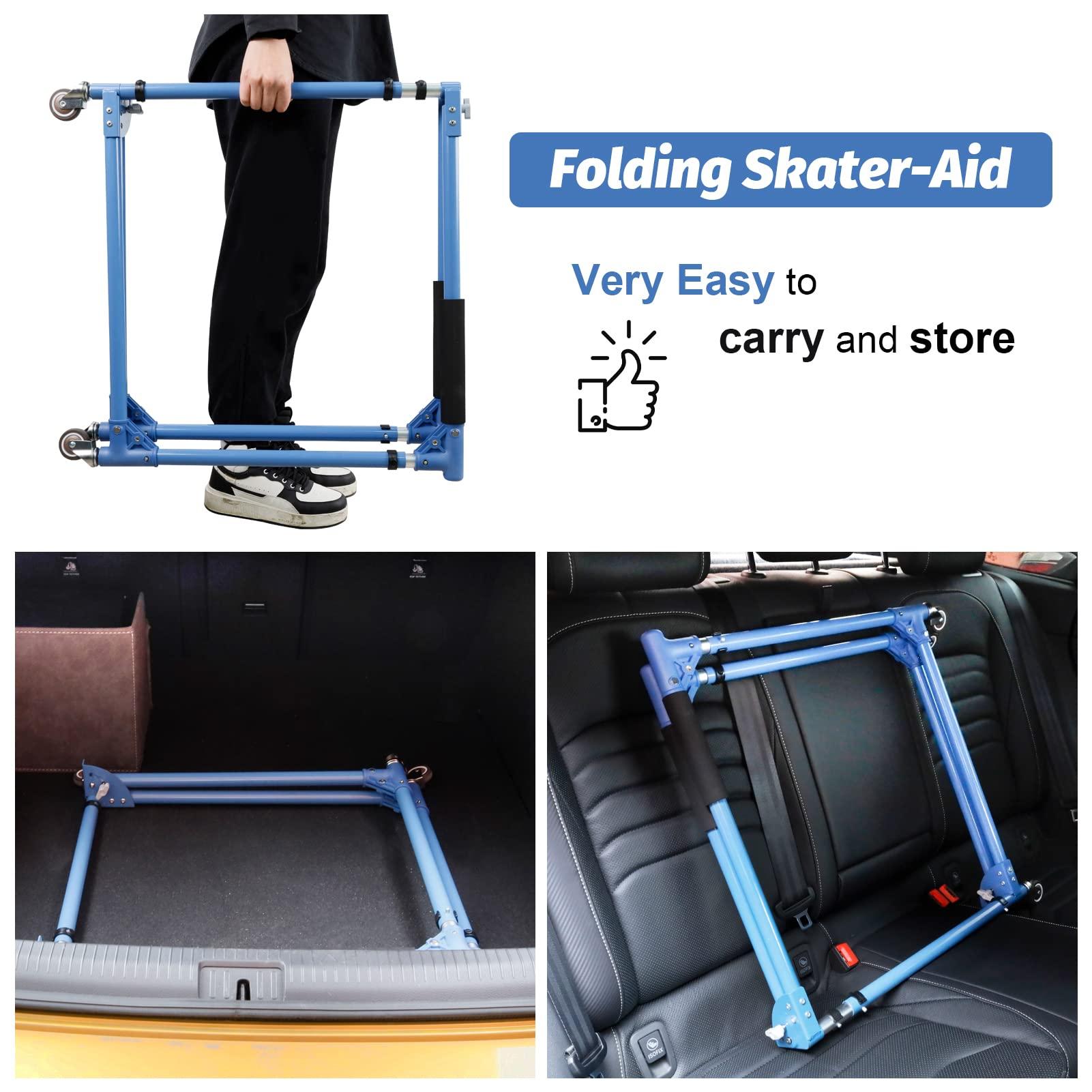 GanFindX GanFindX Folding Skater Aid for Kids Roller Skating, Adjustable Height Roller Skate Trainer for Kids Toddler Training Walker (Seafoam Green)