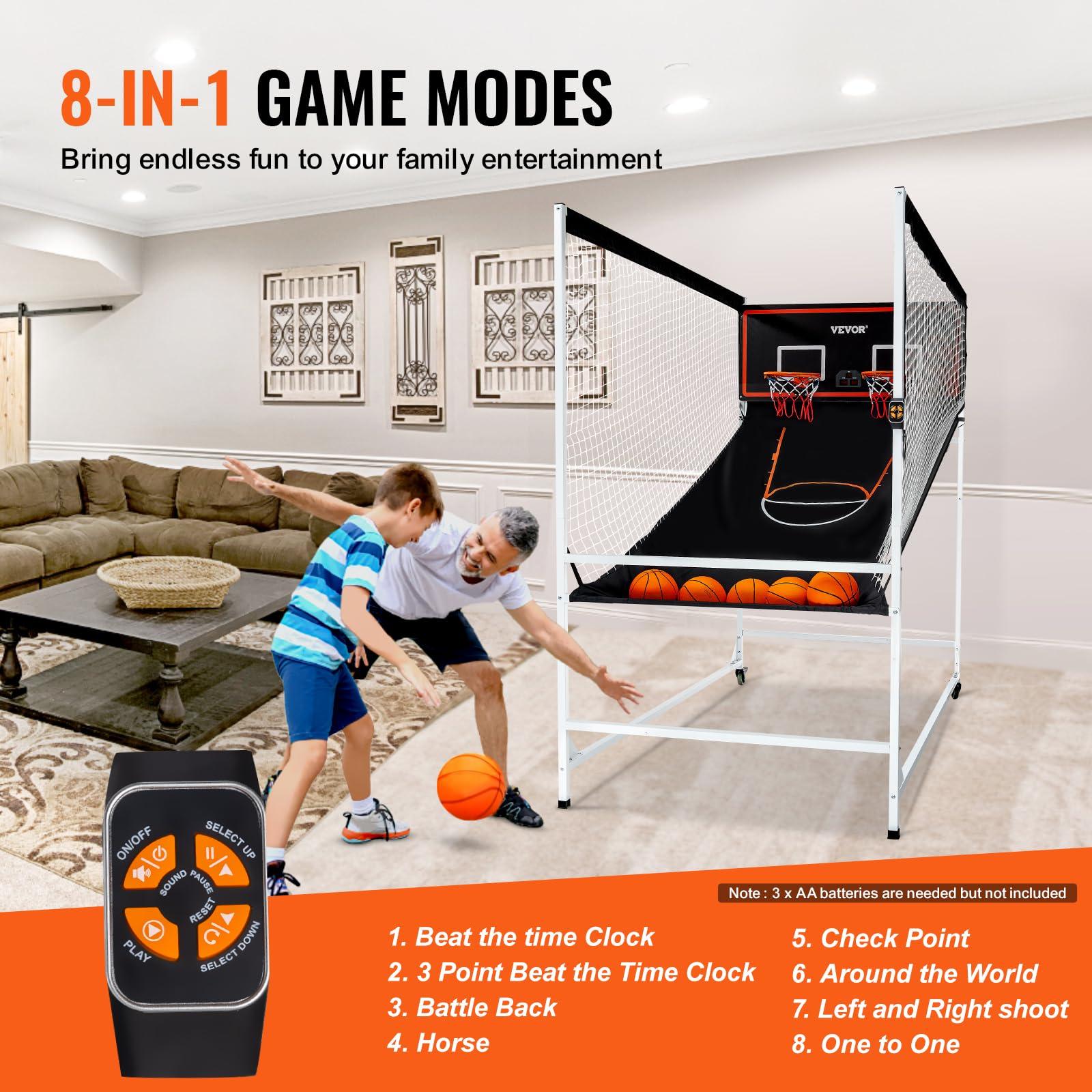 VEVOR VEVOR Arcade Cage Basketball Game, 2 Player Home Dual Shot Sport with 5 Balls, 8 Game Modes, Electronic Scoreboard, and Inflation Pump, Indoor Basketball Game for Kids, Youth Adults