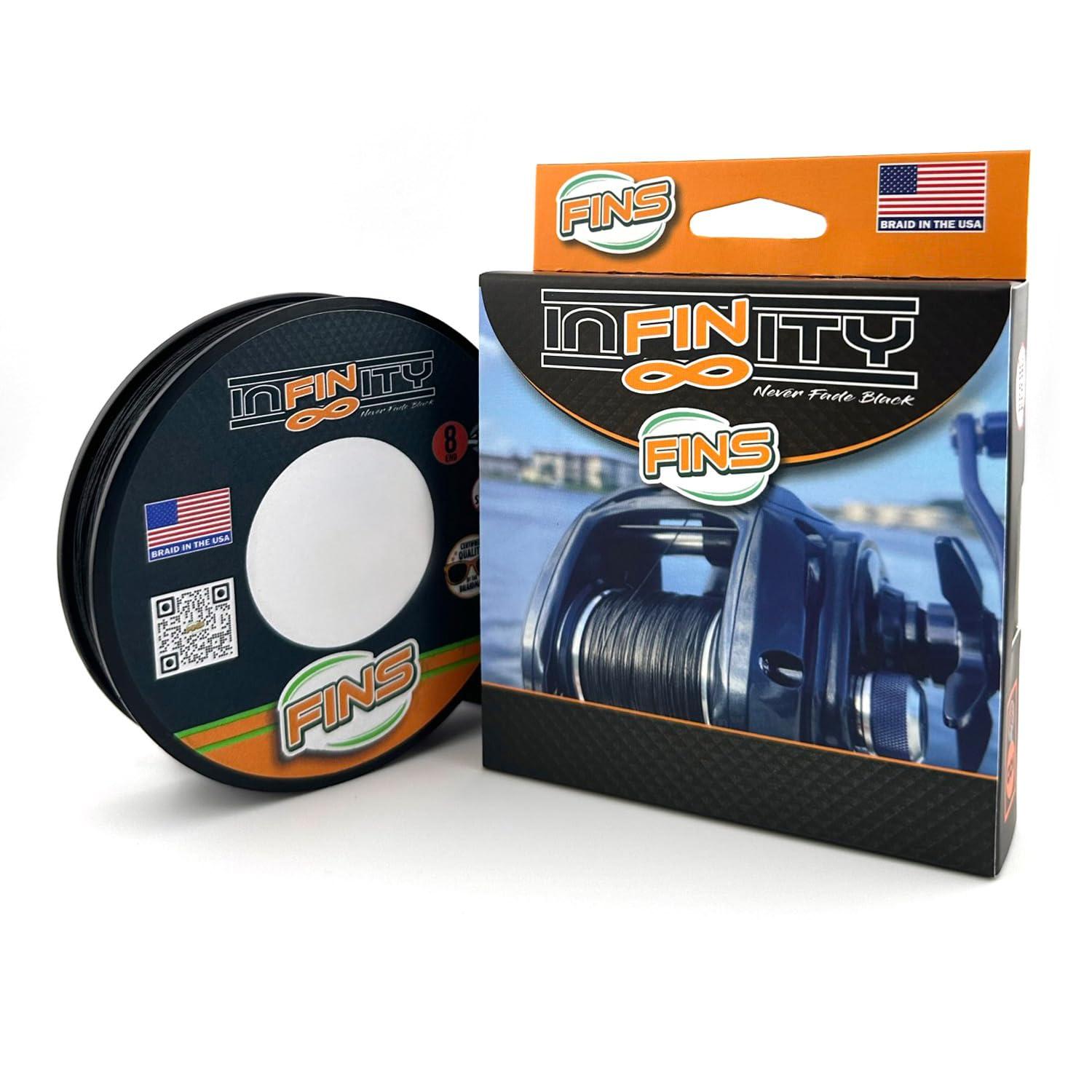 FINS FINS Infinity Braid - USA Made - Silky Smooth 8-End Jet Black Braided Fishing Line for Superior Casting and Quiet Performance in Guides - 1500 Yds - 65 lb