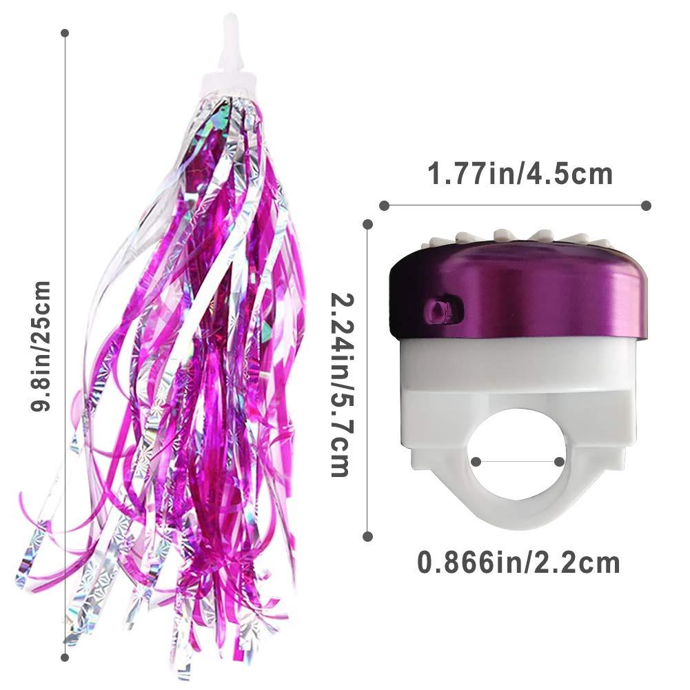 IEALODS Kids Bike Bell and Streamers for Girls - 1 Pack Flower Bicycle Bell with 2 Pack Bike Streamers for Children's Bike Accessories
