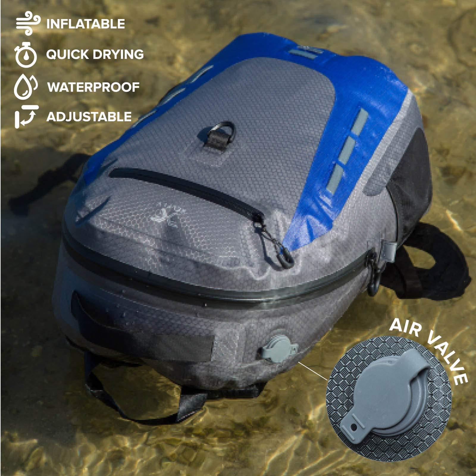 Xelfly Xelfly Submersipack Waterproof Backpack - Submersible, Inflatable, Floating TPU Coated Durable Nylon Dry Bag with Airtight Zipper for Kayak, Fishing, Boating, Hiking, Paddle Board (Deep Blue, 25L)