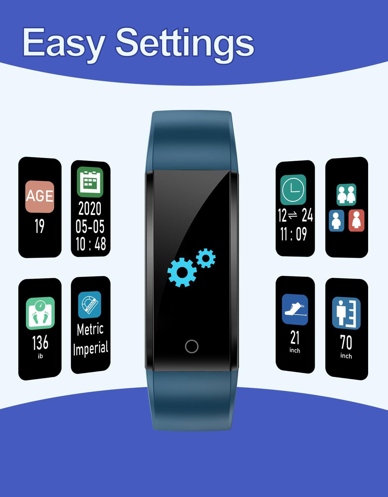 GRV GRV Fitness Tracker Non Bluetooth Fitness Watch No App No Phone Required Waterproof Pedometer Watch with Steps Calories Counter Sleep Tracker for Men Women Parents (Blue)