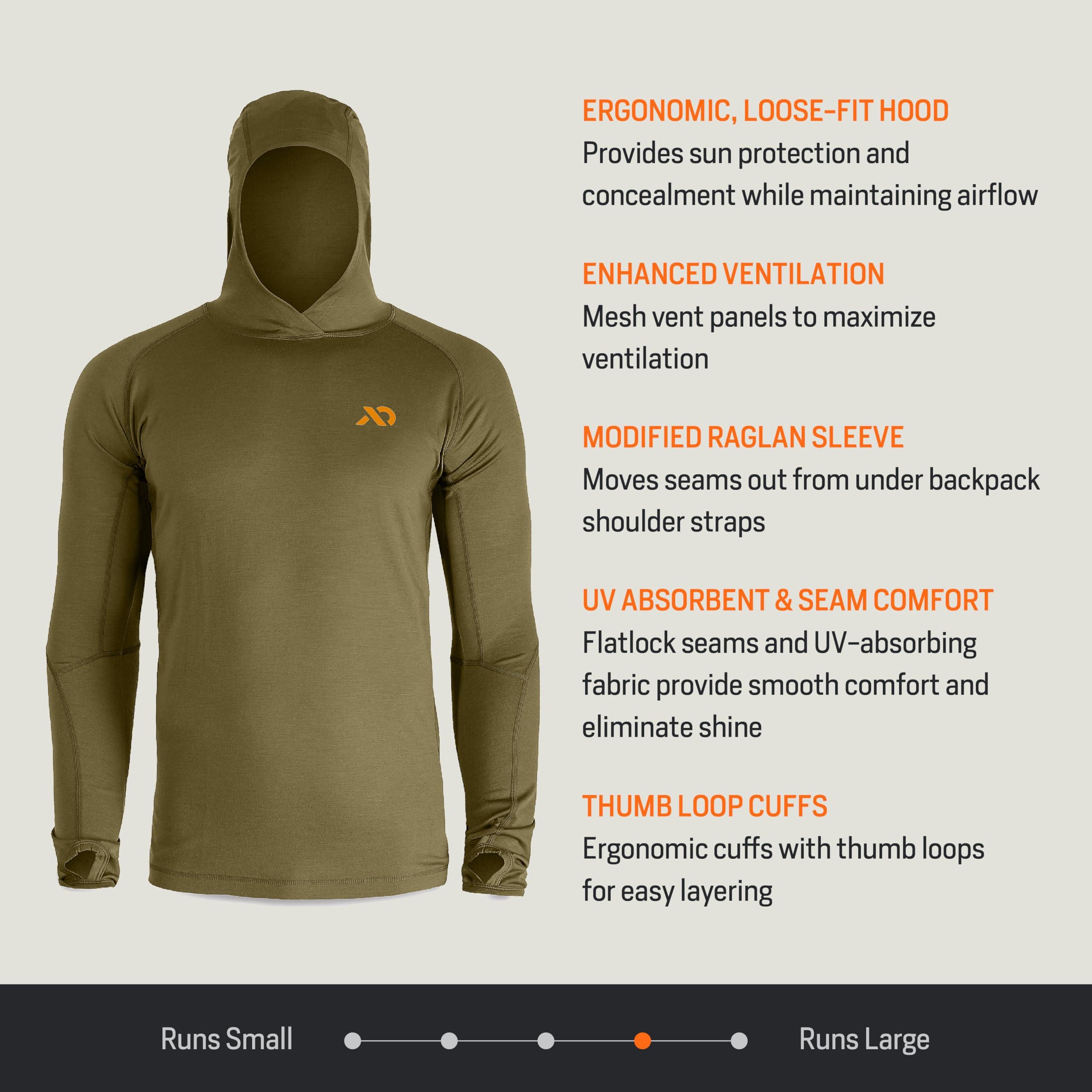 First Lite First Lite Mens Wick Hoody - Merino Wool Ultralight Camo Hunting Base Layer, Quick Dry, UV Protection Hunting Clothing, Conifer, Medium