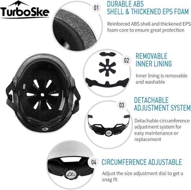 TurboSke TurboSke Skateboard Helmet, BMX Helmet, Multi-Sport Helmet, Bike Helmet for Youth, Men, Women (White, L/XL)