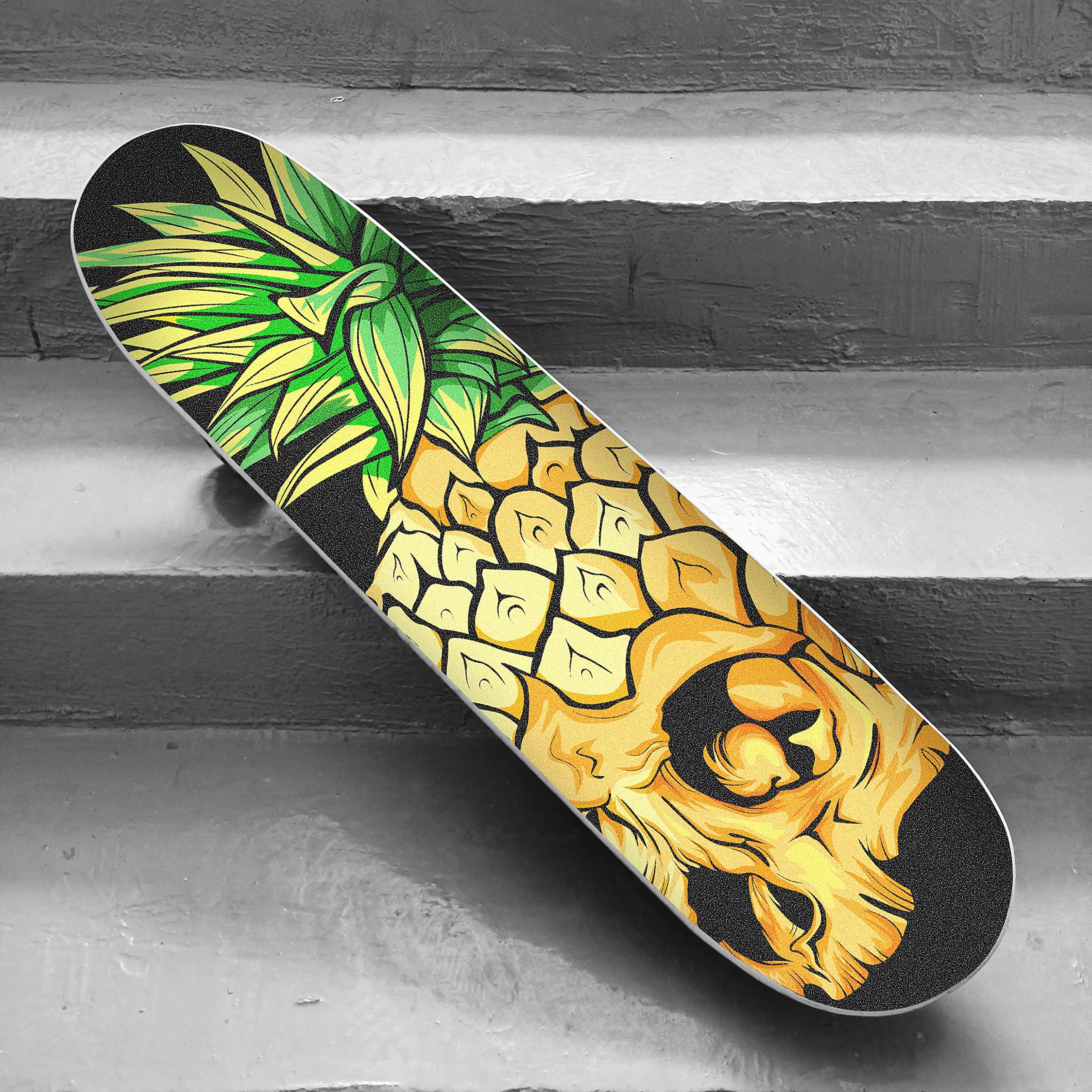 Hupery Hupery Skull Pineapple Skateboard Grip Tape Longboard Griptape Waterproof Grip Tape Sheet Sticker Deck Sandpaper Griptape 44x10 inch