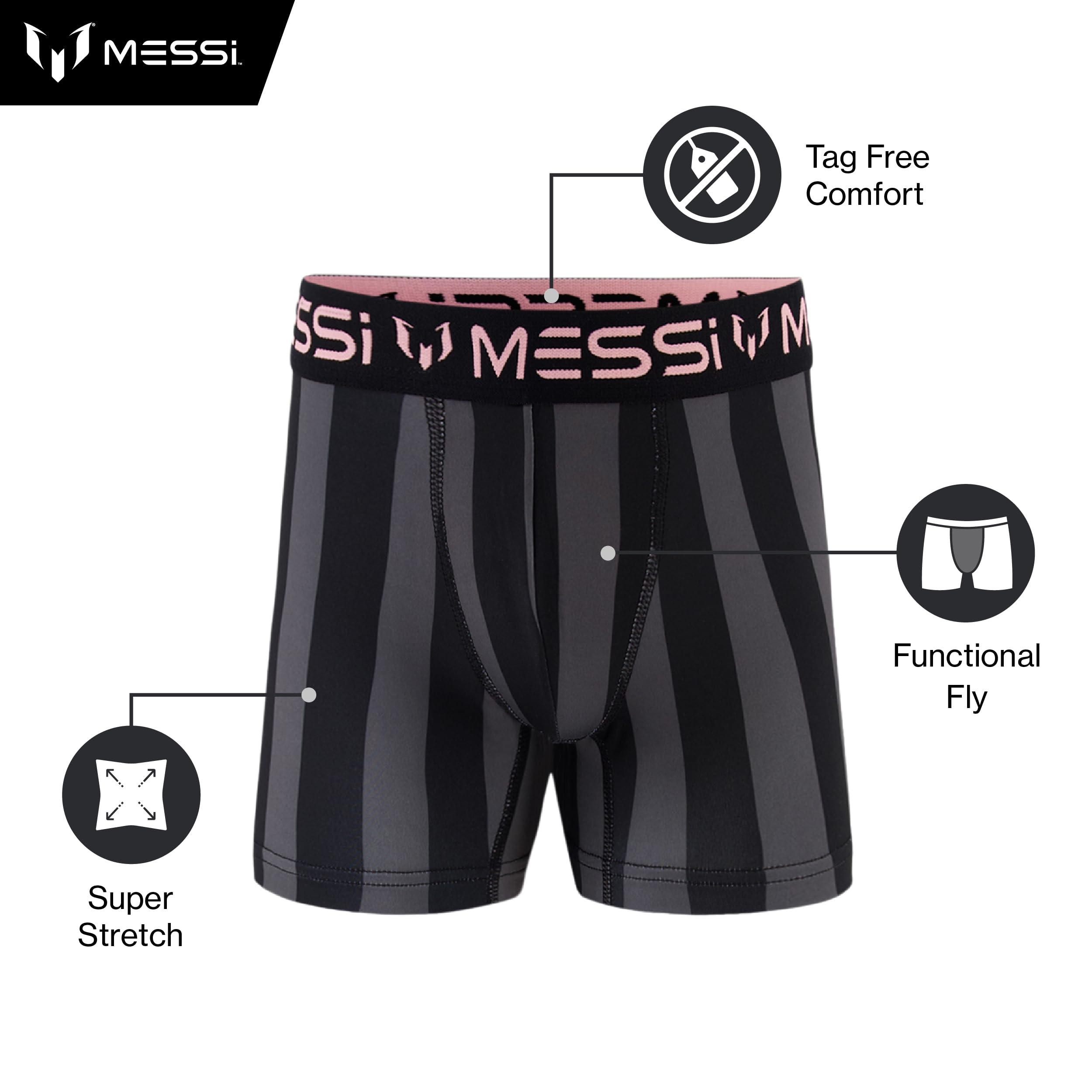 Messi Messi Boys' 4-Pack of Boxer Briefs, Kids Underwear with Stretch Material & Elastic Waist, Pink Stripe, Medium