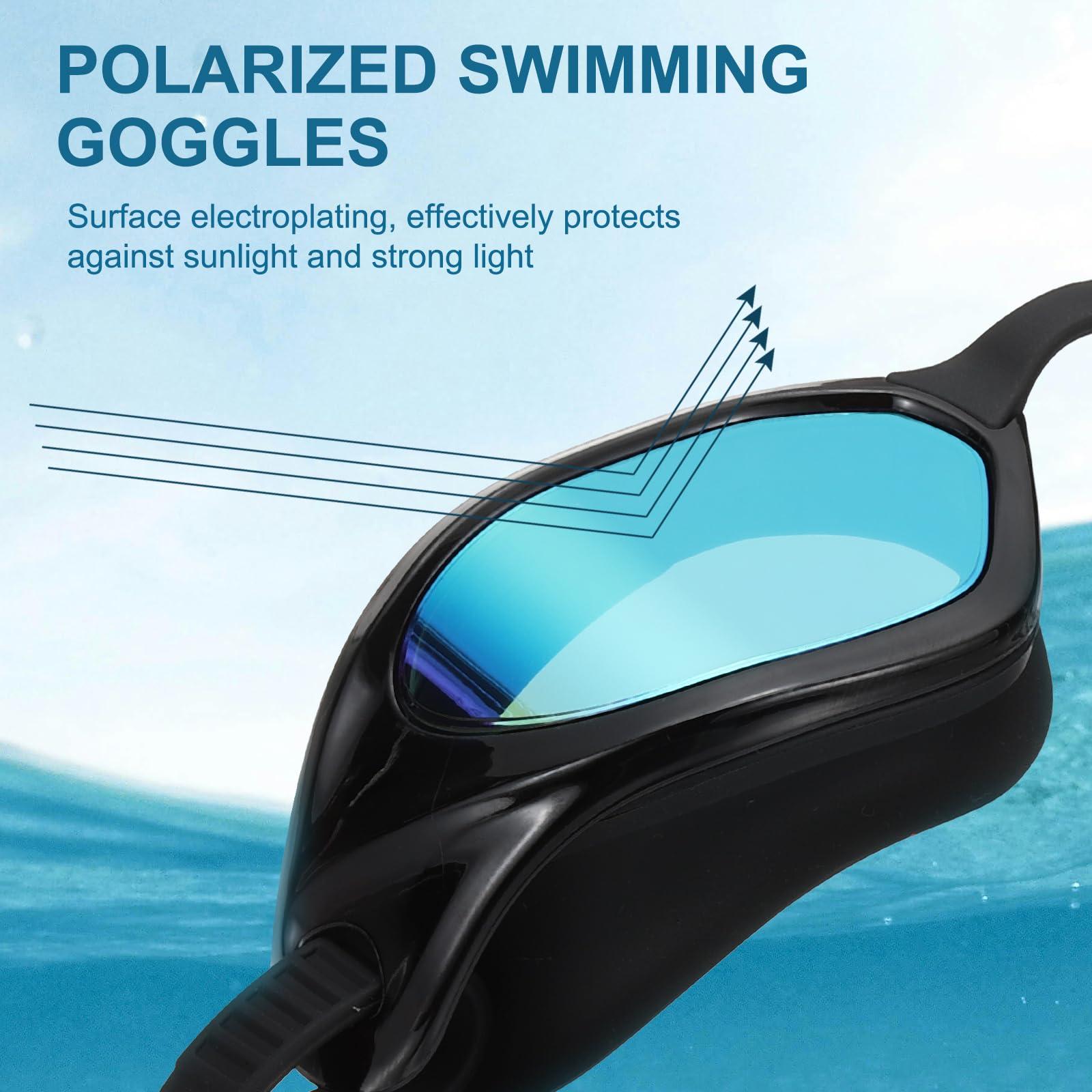 PATIKIL PATIKIL Polarized Swim Goggles Unisex, Anti-Fog Pool Swimming Goggles Sun Rays Resistance No Leaking with Storage Box for Men Women Adults Teenagers, Black/Blue