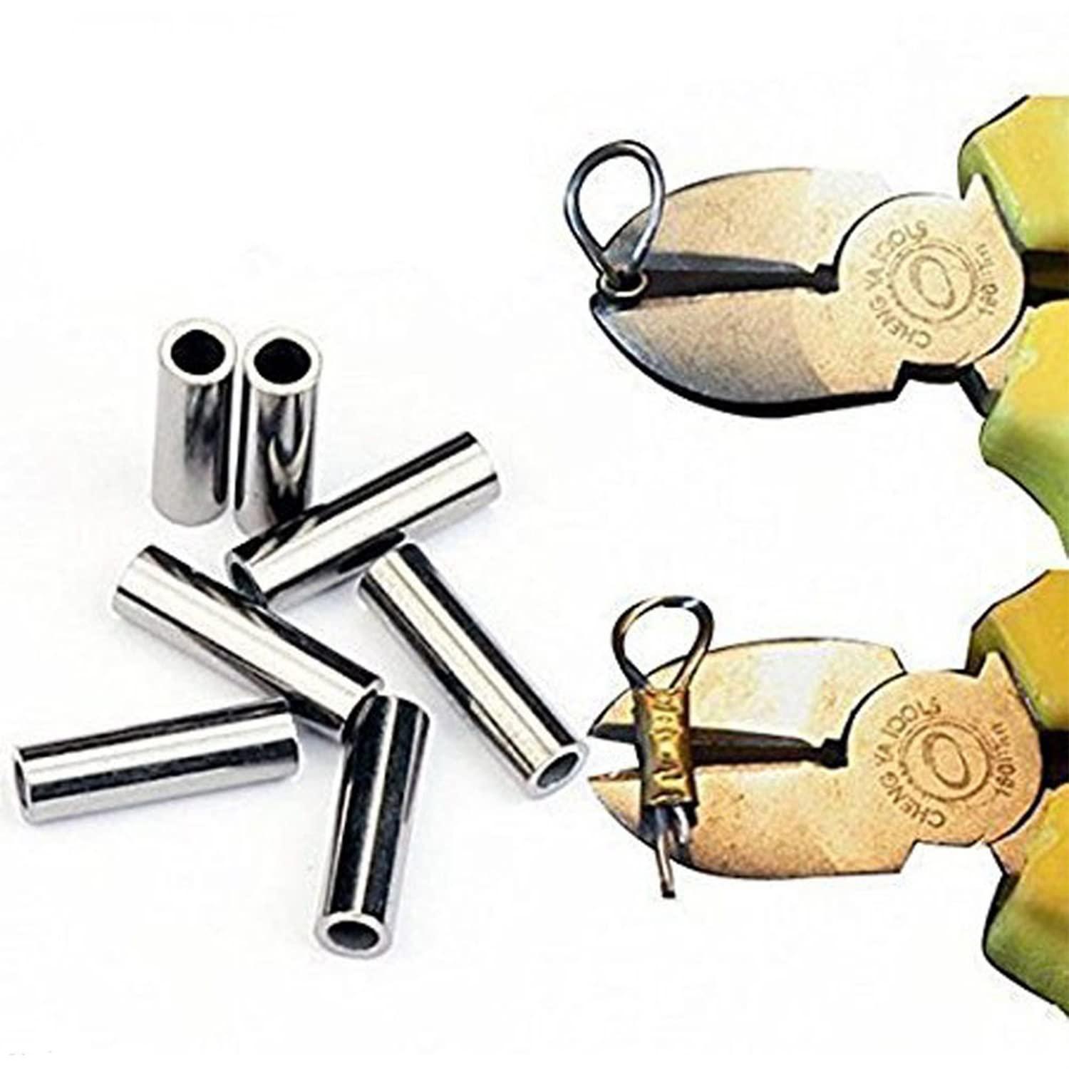 Zikablle Zikablle 200pcs Single Barrel Crimp Sleeves Fishing Line er Silver Copper Tube Fishing Wire Sleeves Rigging Tackle Wire Rope Clips Tube Connector (1.6mm)