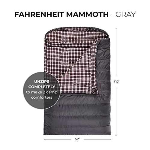 TETON Sports TETON Sports Fahrenheit Mammoth +20F/-7C Queen-Size Double Sleeping Bag; Warm and Comfortable; Double Sleeping Bag Great for Family Camping; Compression Sack Included, Grey (1064), +20F/ 94" X 62"/ Gr