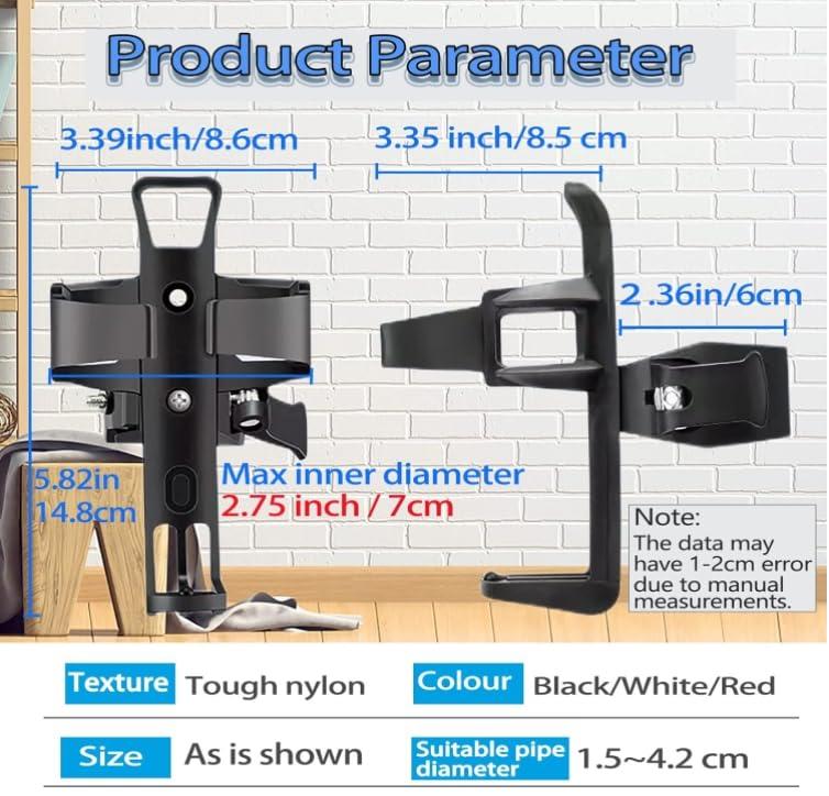 GYL GYL Bike Water Bottle Holders, 360 Degrees Rotation Water Bottle Holder for Bike Trolleys, Walkers and Bikes, Anti-Slip Fast Dismounting Accessories Cup Drink Holder Red 1 Pcs