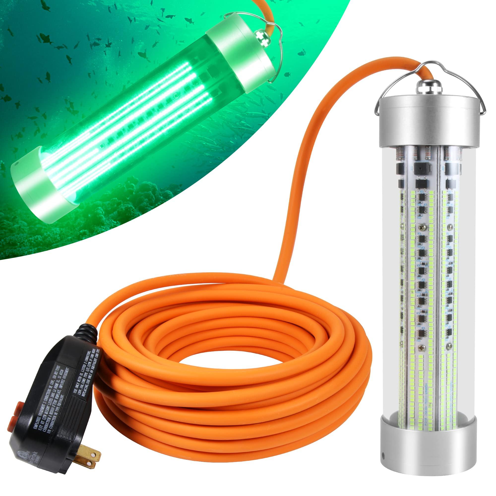 HUSUKU HUSUKU FS3-1 LED Underwater Fishing Light - AC110V 800W 80,000LM with 50ft Cord Green Night Fishing Finder, Fish Attractor, IP68 Led Submersible Lamp for Dock, Crappie, Snook, Squid, Shad, Shrimp