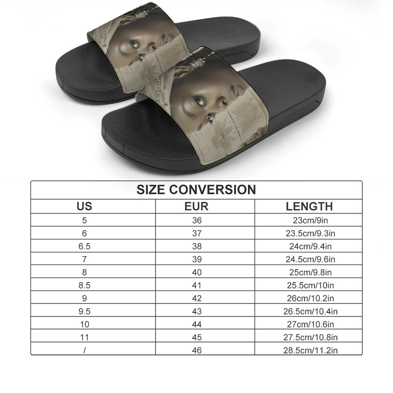 NineFit Basics African American Black And Silver Woman PVC Home Slippers Non-Slip Bathroom Slippers Durable Shower Shoes for Women Men 43 (265mm)