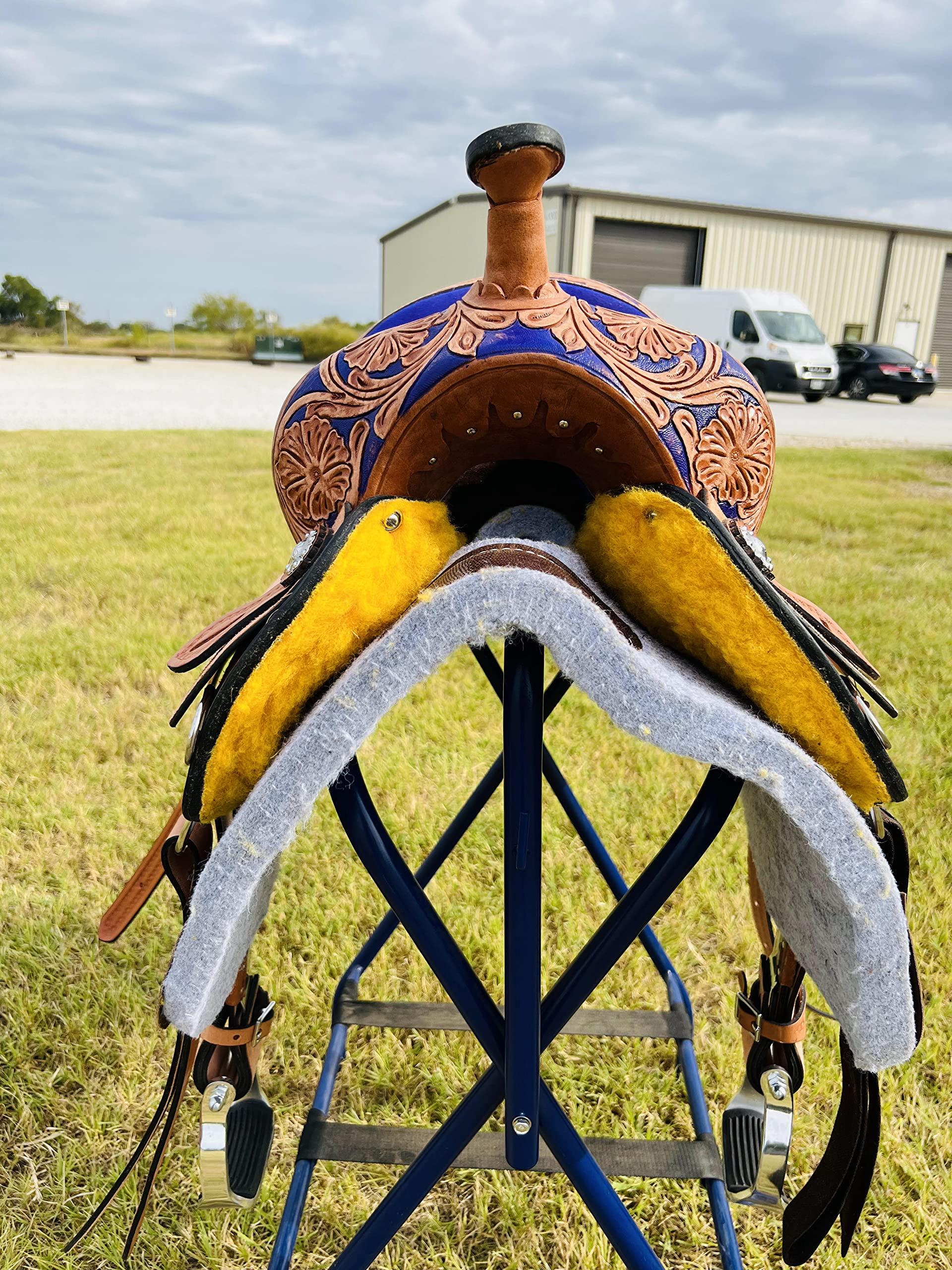 RESISTANCE RESISTANCE Western Kids Horse Barrel Saddle for Horse Riding, Western Youth Child Genuine Leather Saddle Floral Tooled Trail Saddle with Silver Conchos (Purple, 10")